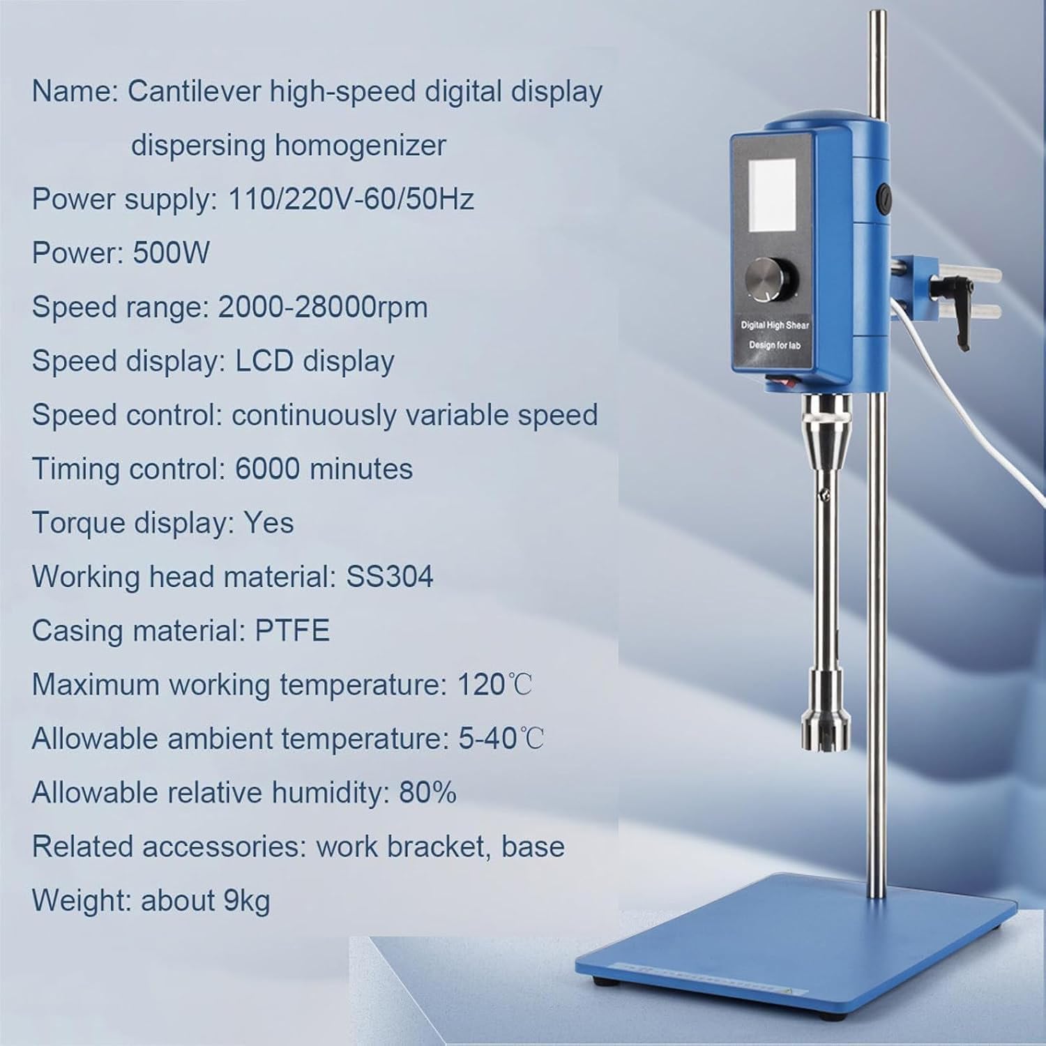 Digitaler Labor-Homogenisator mit hoher Schere, zum Mischen und Homogenisieren, 2000-28000 U/min, inklusive Ständer, ideal für Kosmetik und Laborgebrauch