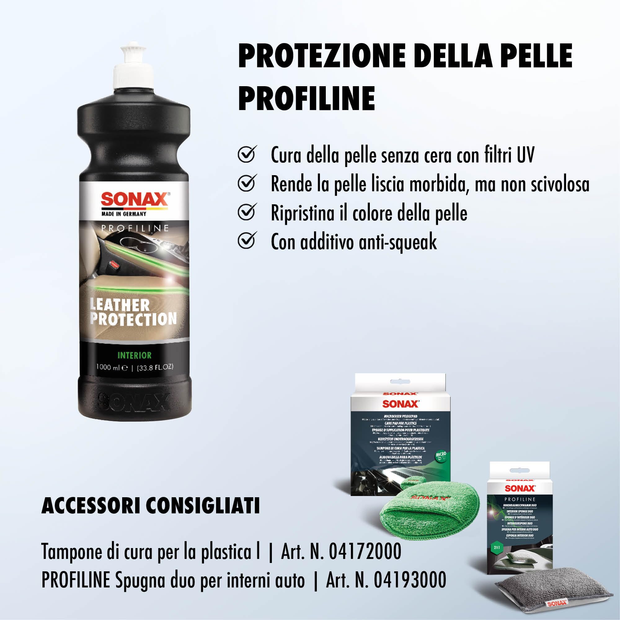 SONAX PROFILINE LeatherProtection (1 Litro) crema per la cura della pelle e del cuoio senza cera. Con protezione UV, asciuga rapidamente, non unge | Art. N. 02823000