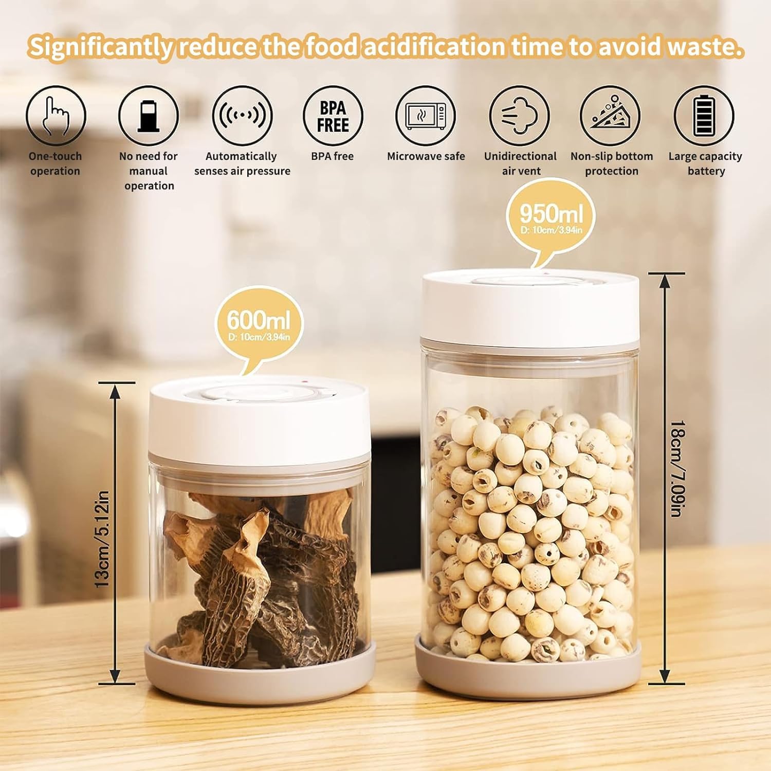 Minidiva Smart Vacuum Container, automatische elektrische luftdichte Glasbehälter für Lebensmittel Kaffee Lagerung Mahlzeit Vorbereitung (1350ml) Weiß