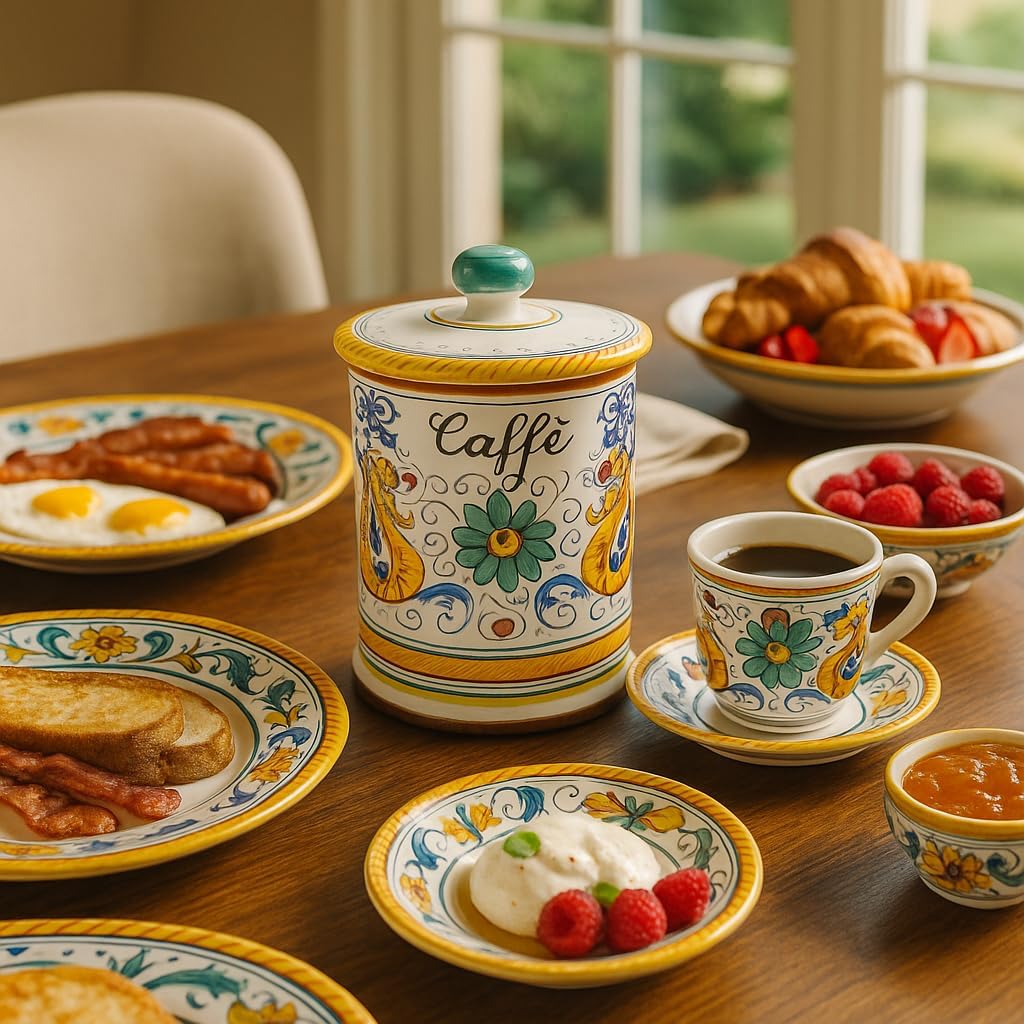 GUTE Deruta Italy Raffaellesco Coffee Jar | Handcrafted & Handpainted Italian Ceramics | Authentic Italian Pottery Handmade in Deruta, Italy