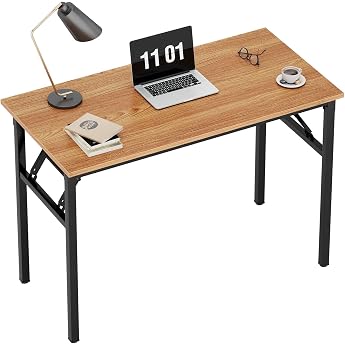 sogesfurniture Desk Folding Table 80x40cm Compact Computer Table Office Furniture PC Table Work Table Foldable for Home Office Picnic Garden Teak&Black BHEU-LP-AC5YB-8040