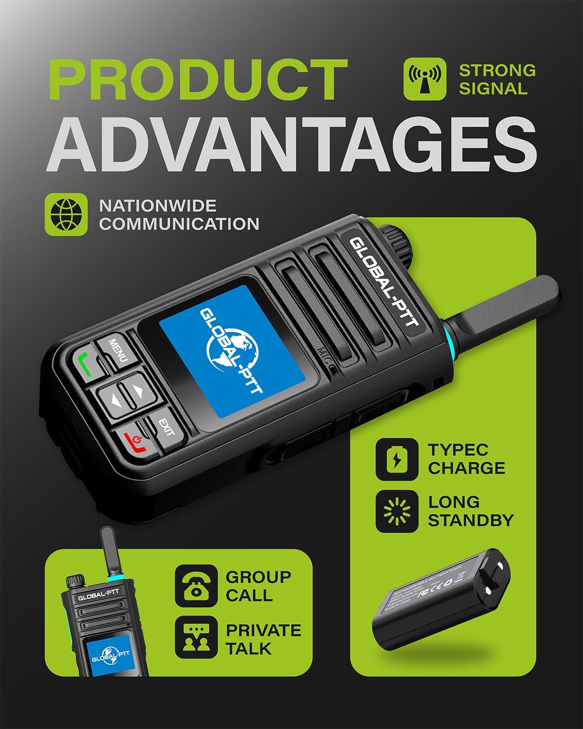 Nationwide PTT PoC Radios Unlimited Range with Lifetime Free PTT License Walkie Talkie Long Coverage Instant Group Talk for Home Business Fleet Management (Dark Grey)