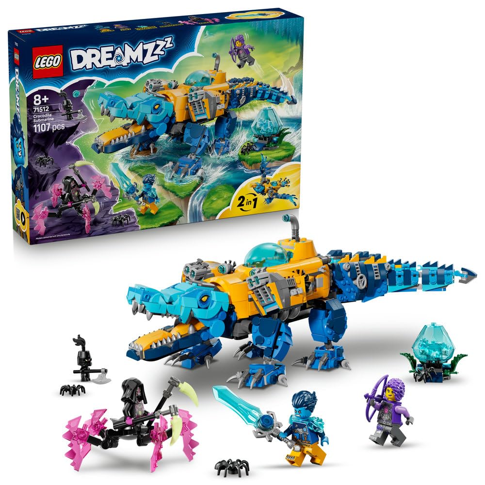 LEGO DREAMZzz Krokodylołódź podwodna 71512 | krokodylołódź, zabawka akcji, prezent dla chłopca i dziewczynki 8+, przygoda fantasy, 1107 elementów