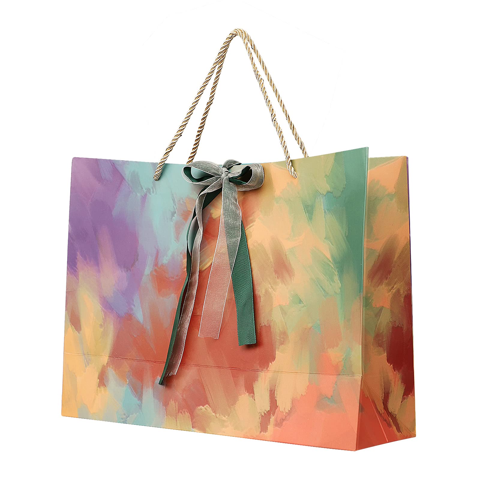 10 x torebka papierowa do malowania olejnego kartonowe pudełka upominkowe z kokardką i miękkim uchwytem, 35 x 26 x 13 cm prezenty torba na prezent z możliwością recyklingu duże torby na przyjęcie bożonarodzeniowe, rocznice i specjalne okazje prezenty