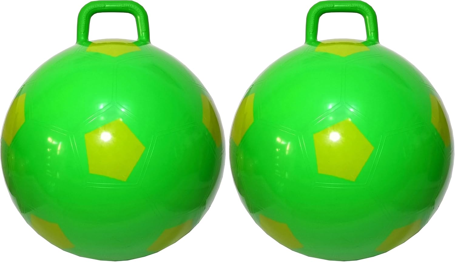 AppleRound Space Hopper Ball with Pump in Soccer Style, 18in / 45cm Diameter for Ages 3-7, Kangaroo Bouncer, Hoppity Hippity Hopball, Sit-on Bouncy Ball with Handle (Yellow) (Pack of 2)