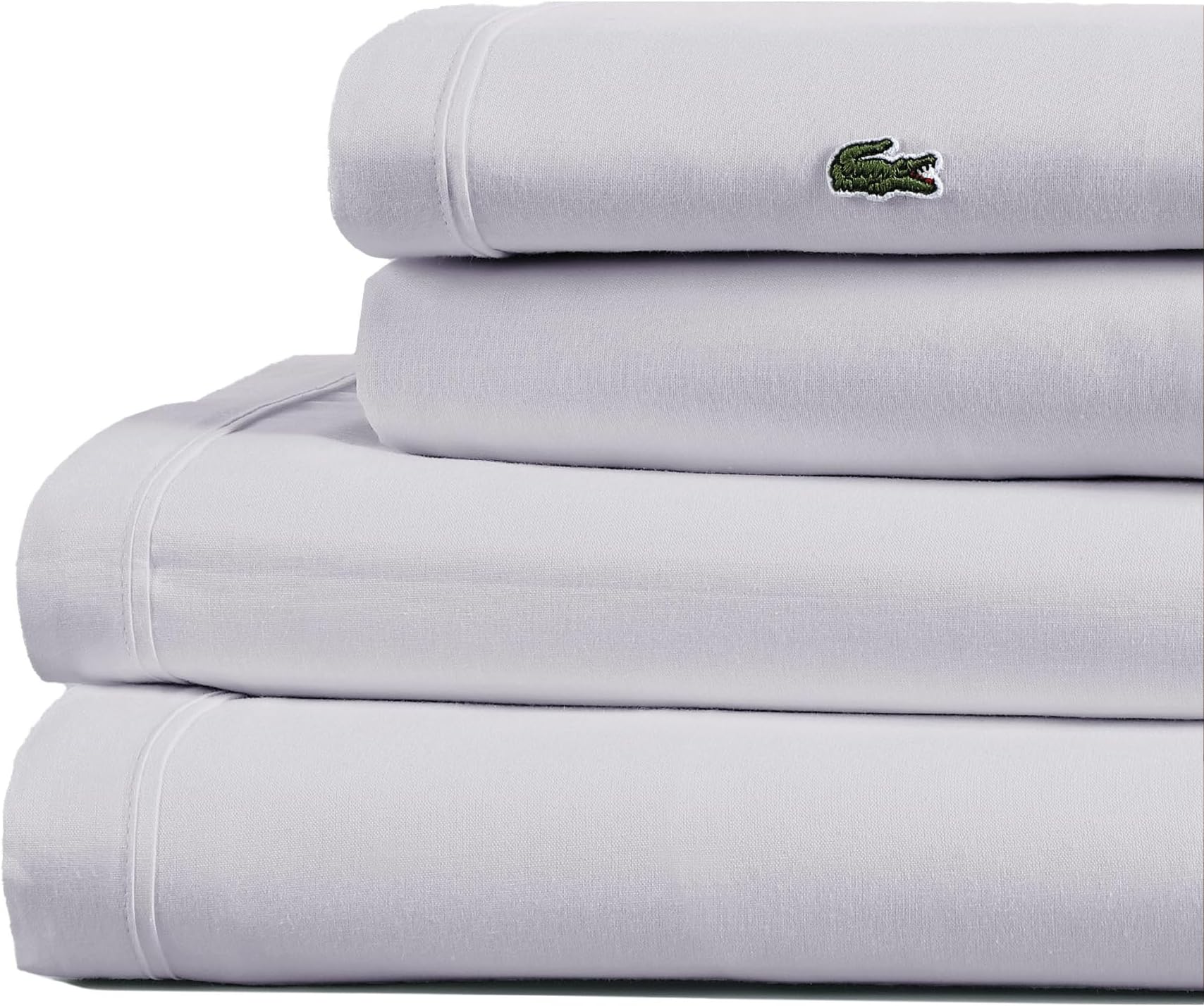 Lacoste 100% Cotton Percale 4-Piece Sheet Set – Cool, Crisp, Matte, and Durable, Oeko-Tex Certified – Solid, Light Grey, Queen