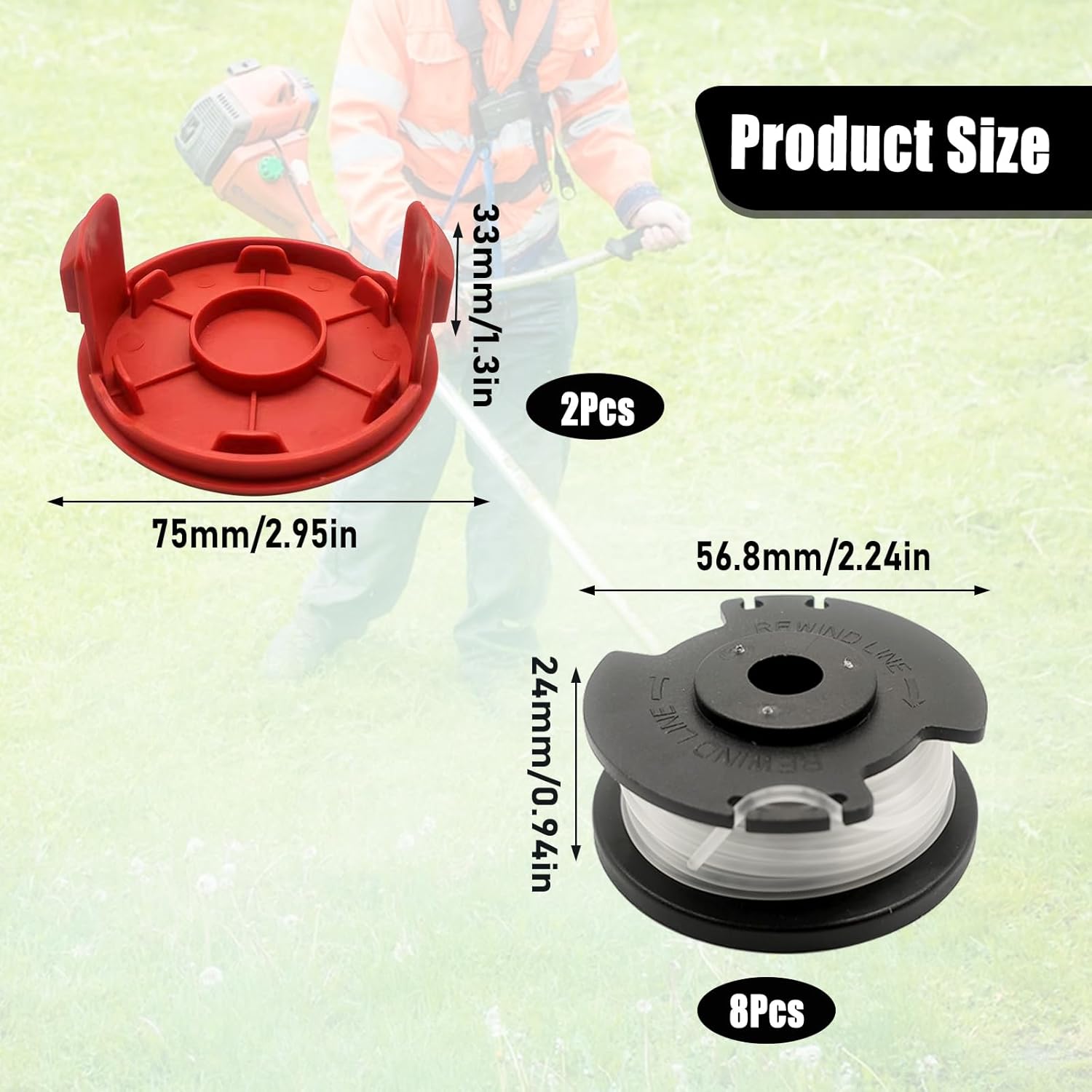 Diagram showing dimensions of the spool and cap