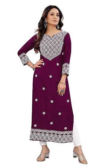 KrazzyKudy Women's Rayon Embroidered Straight Kurti Under 499 Designer Attractive Look Women's Kurta