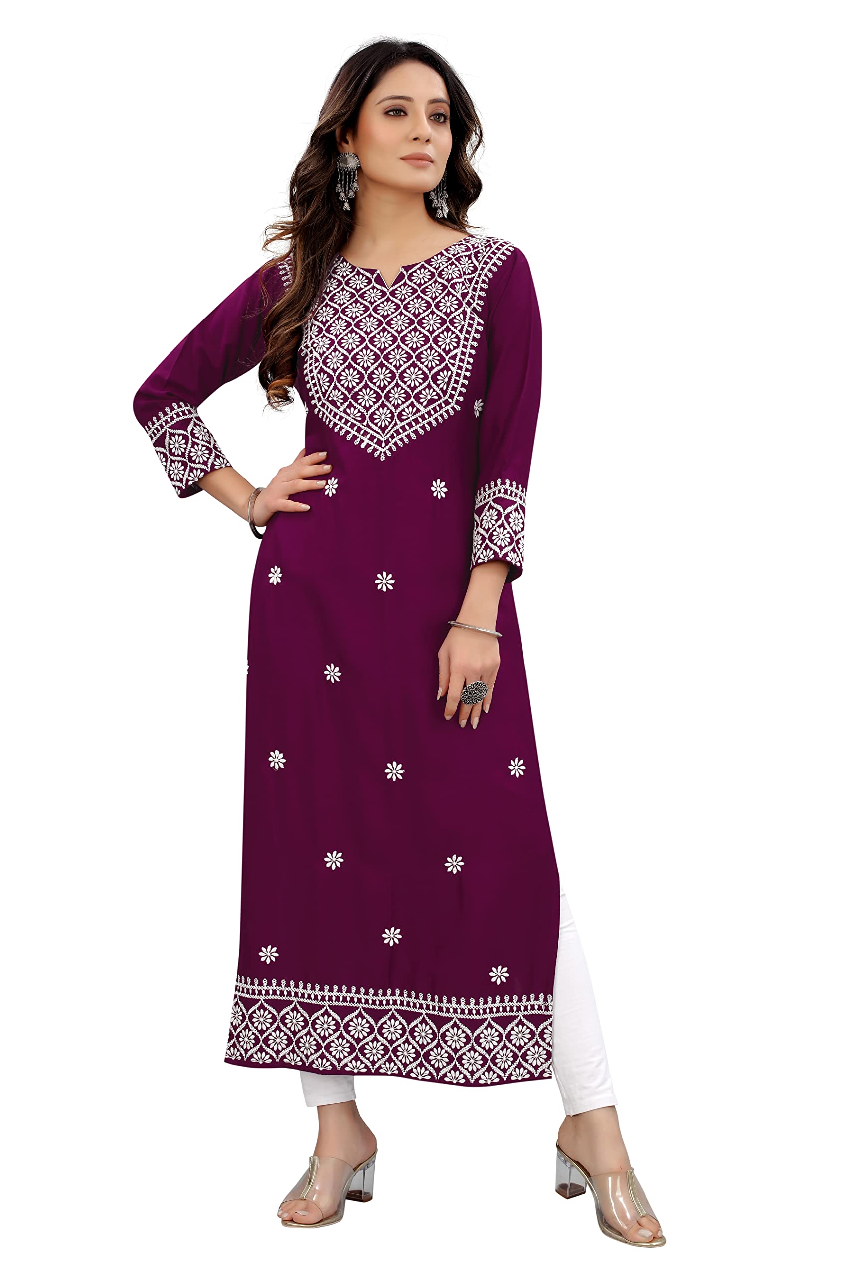 KrazzyKudyWomen's Rayon Embroidered Straight Kurti Under 499 Designer Attractive Look Women's Kurta