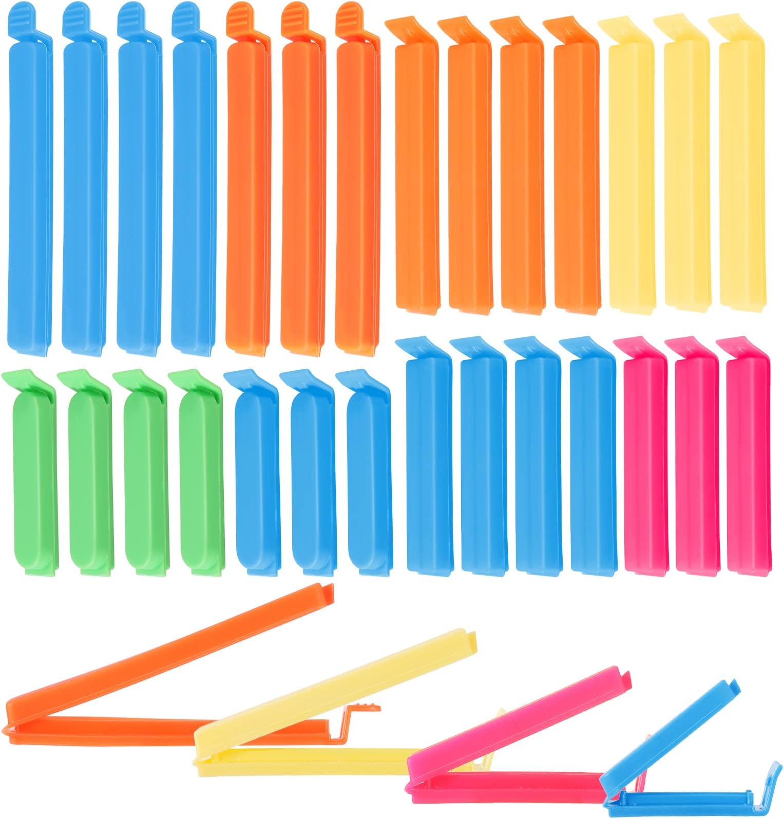 Smilcloud 32 Pcs Food Bag Sealing Clips, Food Bag Clips Multicoloured Reusable for Kitchen Freezer Sealing Storage (4 Sizes)