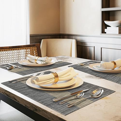 Miniatura 6 de Juego de 6 manteles individuales tejidos resistentes al calor para mesa de cocina, interiorexterior, vinilo tejido lavable, tapete lavable (juego de