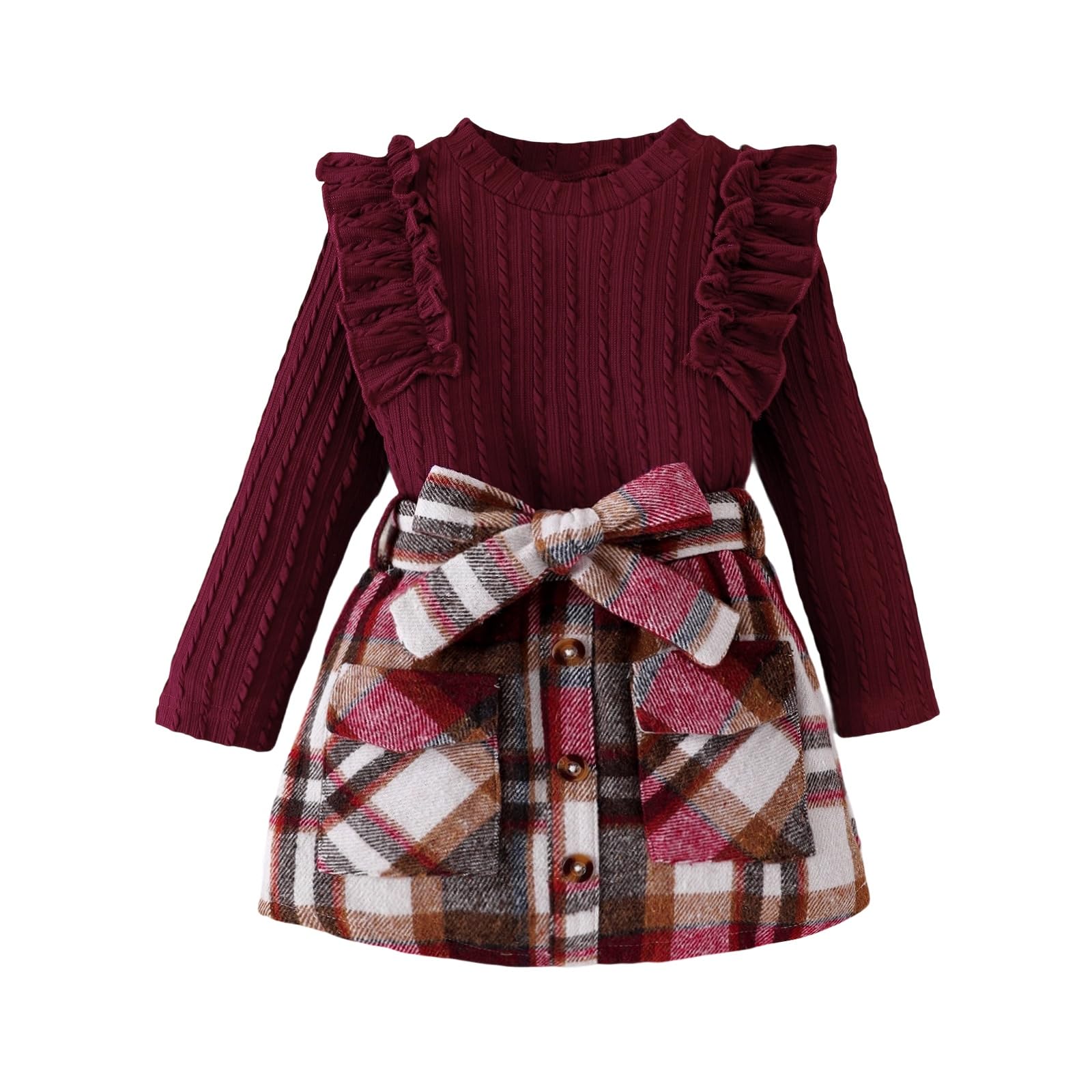 Toddler Girls Clothes Knit Top Plaid Skirt Fall Winter Outfit 2-6T