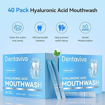 Travel Size Mouthwash Dry Mouth Relief Strips with Hyaluronic Acid & Probiotics Alcohol, Fluoride & Gluten Free Xylitol Cavity Prevention | Bulk Packets 0.41 Fl Oz(Pack of 40)