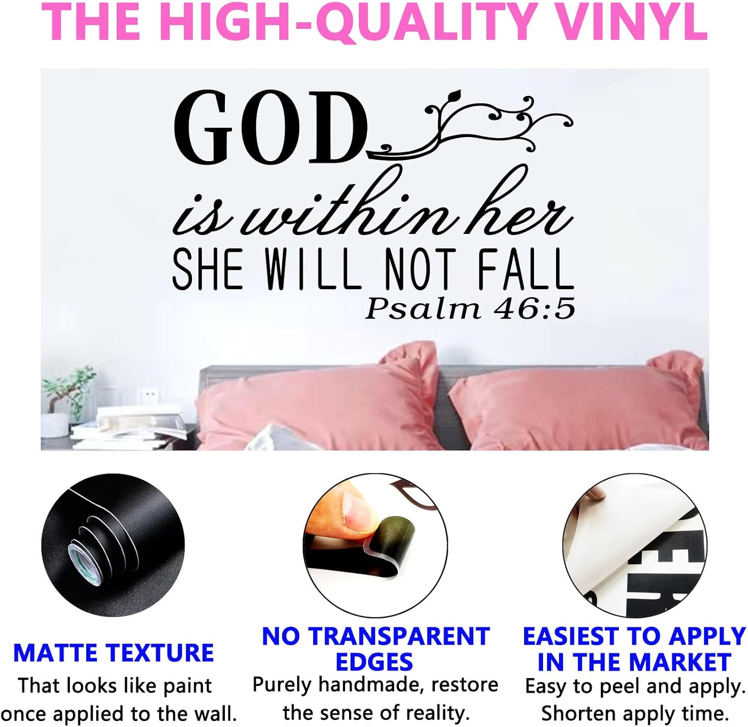 Wall Decals for Women, Wall Decals for Bedroom, (Easy to Apply), Wall Decor Vinyl Art Quotes Girls Kids Motivational Bathroom Living Room Office Dorm God Bible Verse Christian Religious Prayer Jesus Faith Inspirational Yoga Positive Home Saying Sign Word, God is Within Her She Will Not Fall 35"X20"