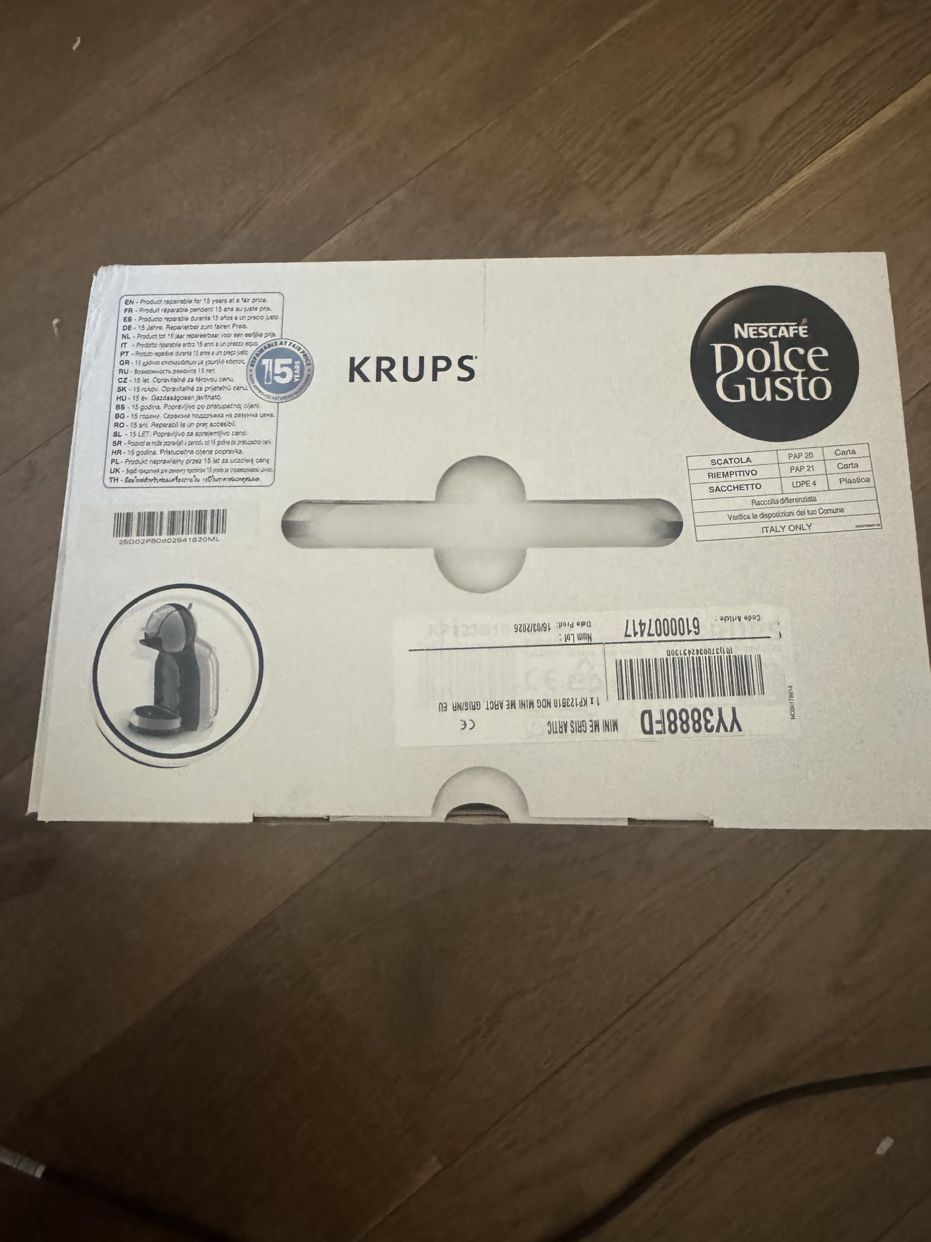 KRUPS Nescafé Dolce Gusto YY3888FD Mini Me Machine a café expresso, Pression 15 bars, Curseur de dosage, Cafetiere dosettes, Gris