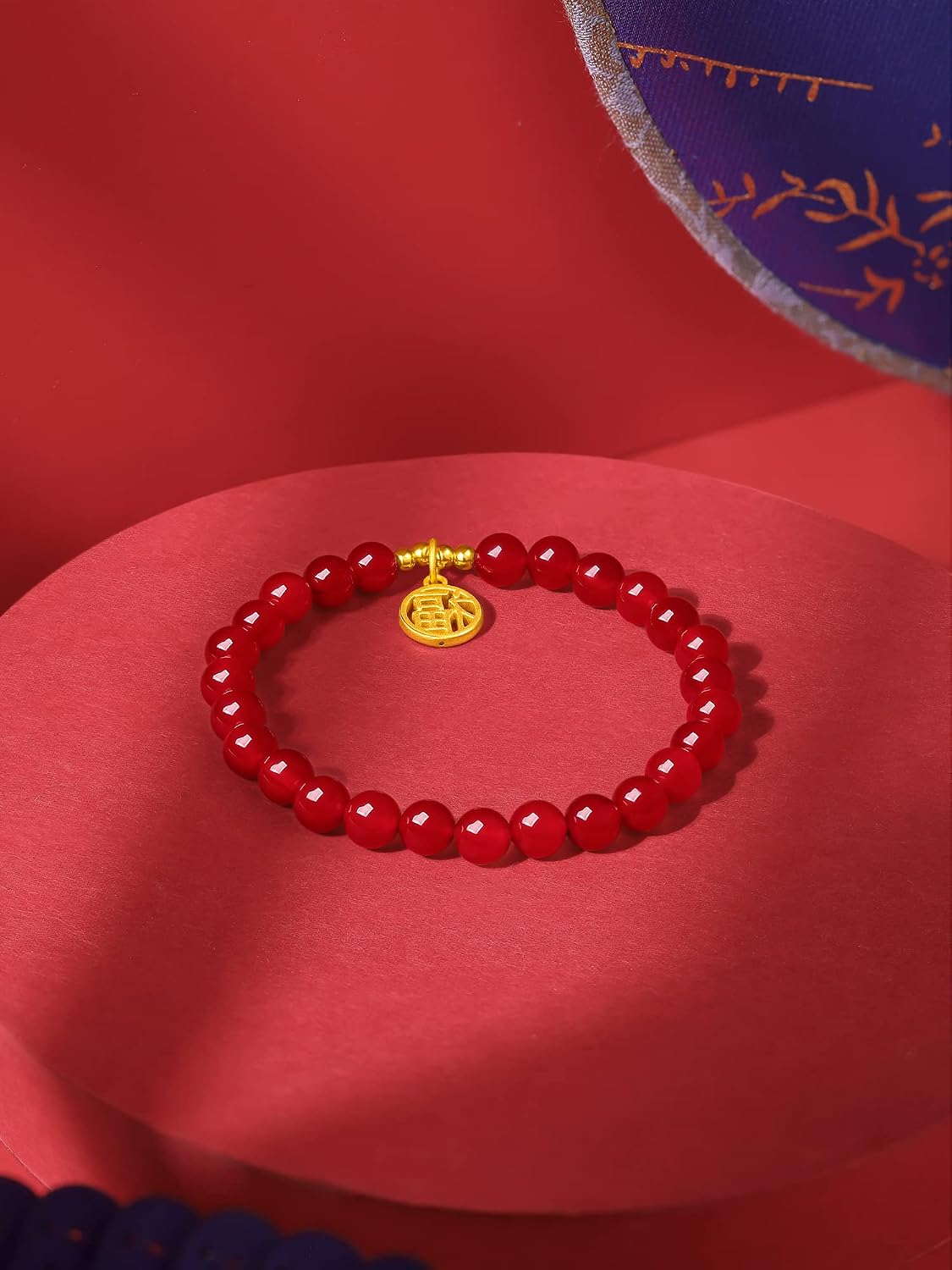 24K Gold Lucky Charm Bracelet Red Agate Beaded Bracelets Blessing Charms Stretch Link Adjustable Beads Chain Protection Healing Stone Good Luck Jewelry Stackable Bangle Fu Fortune Bag Feng Shui Gift