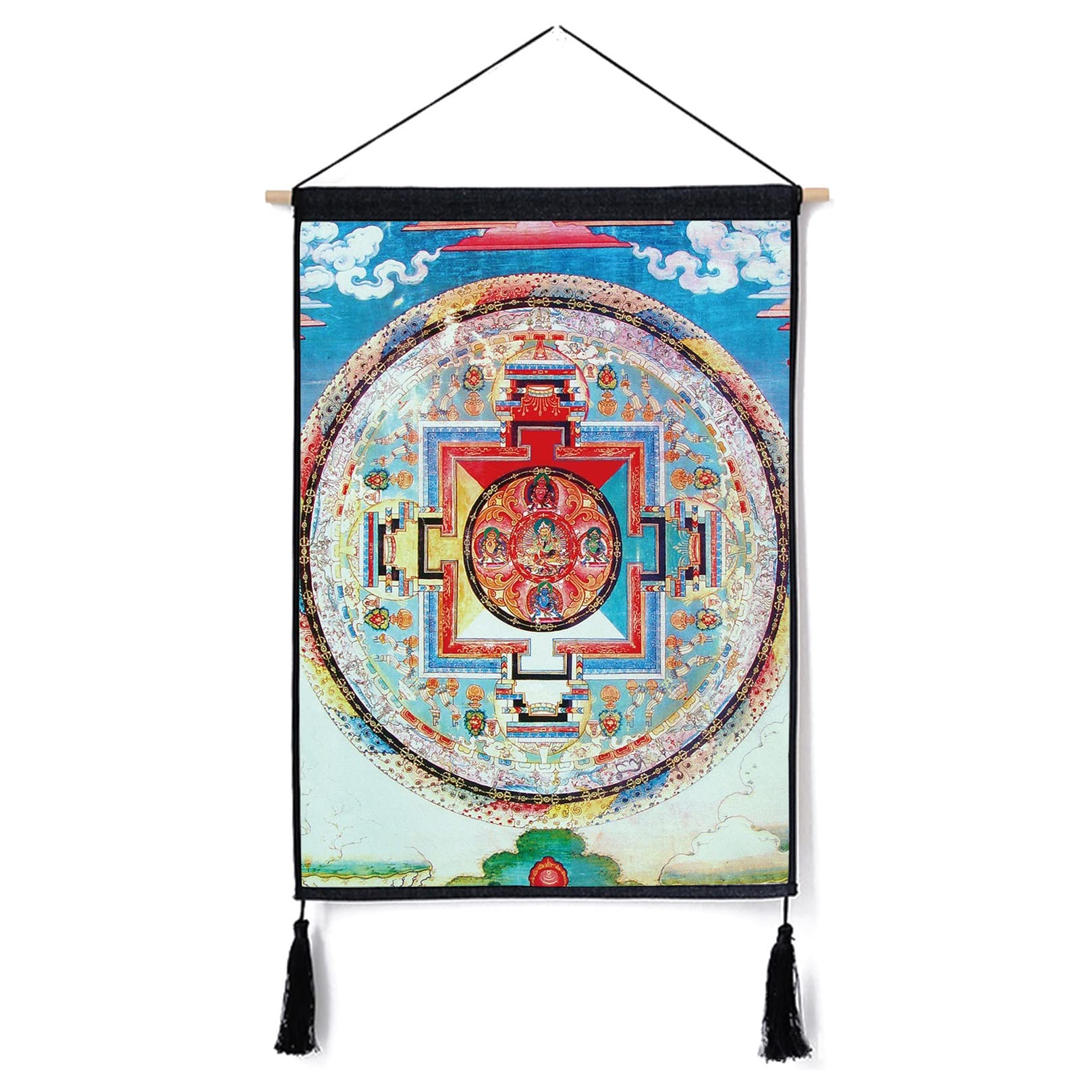 Thangka-Wandteppich, buddhistischer Wandteppich, tibetischer Thangka, tibetischer Thangka-Buddhismus-Wandteppich, Stickerei, Malerei, Mandala, Seide, Wandkunst for Heimdekoration, Meditation (Größe: 4