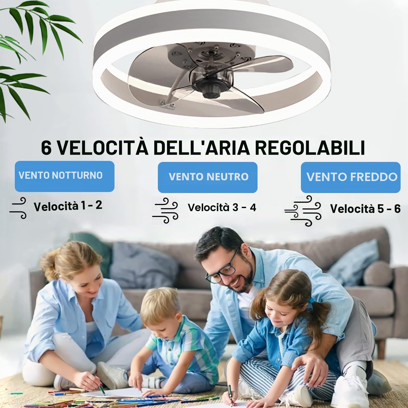 Reversibile Ventilatore da Soffitto con Luce e Telecomando Silenzioso 6 Velocita Camera LED Lampada Ventilatore Soffitto Soggiorno Moderno 24W Dimmerabile Plafoniera con Timer, Nero 40CM