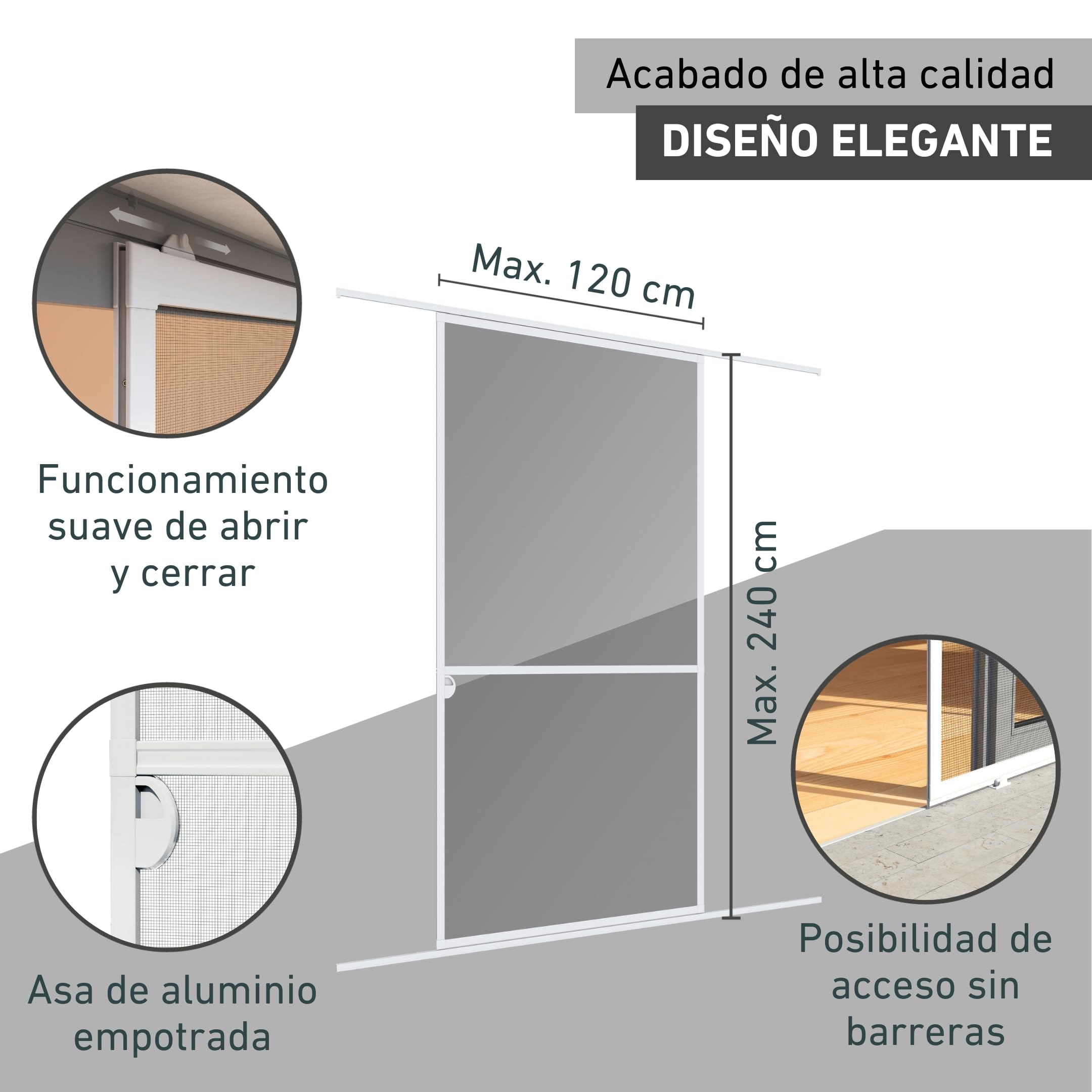 Windhager mosquitera corredera Expert, Marco de Aluminio para Puertas, 120 x 240 cm, Blanco