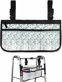 Wepping Florals Wheelchair Side Bag Walker Bag, Spring Teal Grey Flowers Wheelchair Accessories Armrest Pouch, Organizer Storage Bag for Walkers, Rollators, Scooters, 7.3'x13'