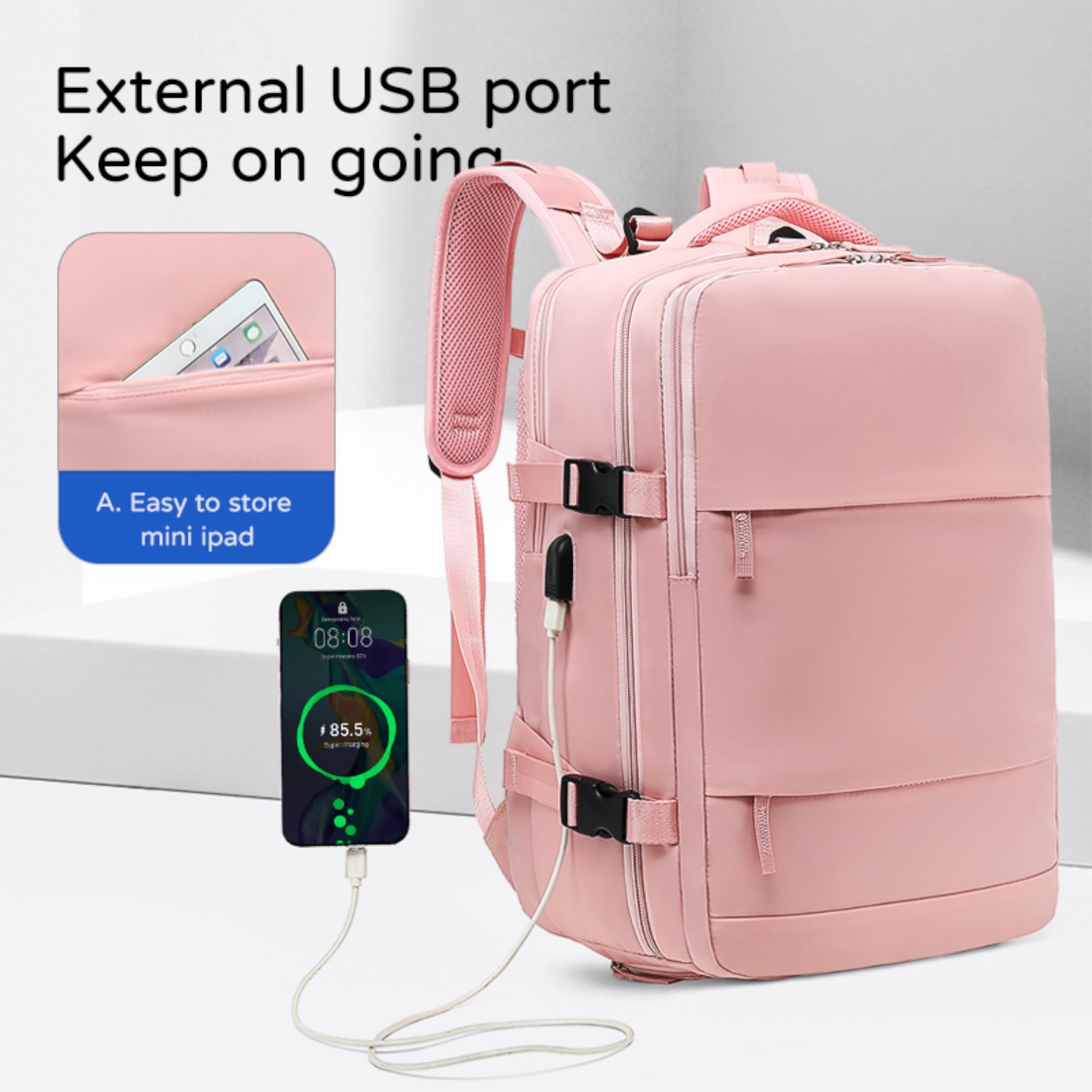 Mochila de Viaje Grande Resistente al Agua con Compartimento para Zapatos, Puerto USB y Antirrobo