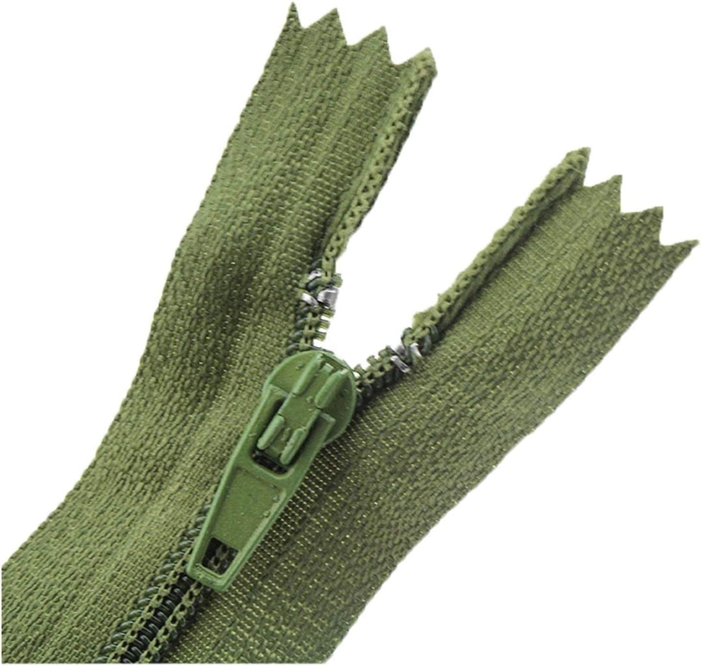 DSESS Zipper Tape#3 Metal Nylon Coil Zippers，5Pcs Nylon Sewing Zippers, Supplies Zippers for DIY Sewing Craft Tailor Bag Garment(Army Green,18cm)