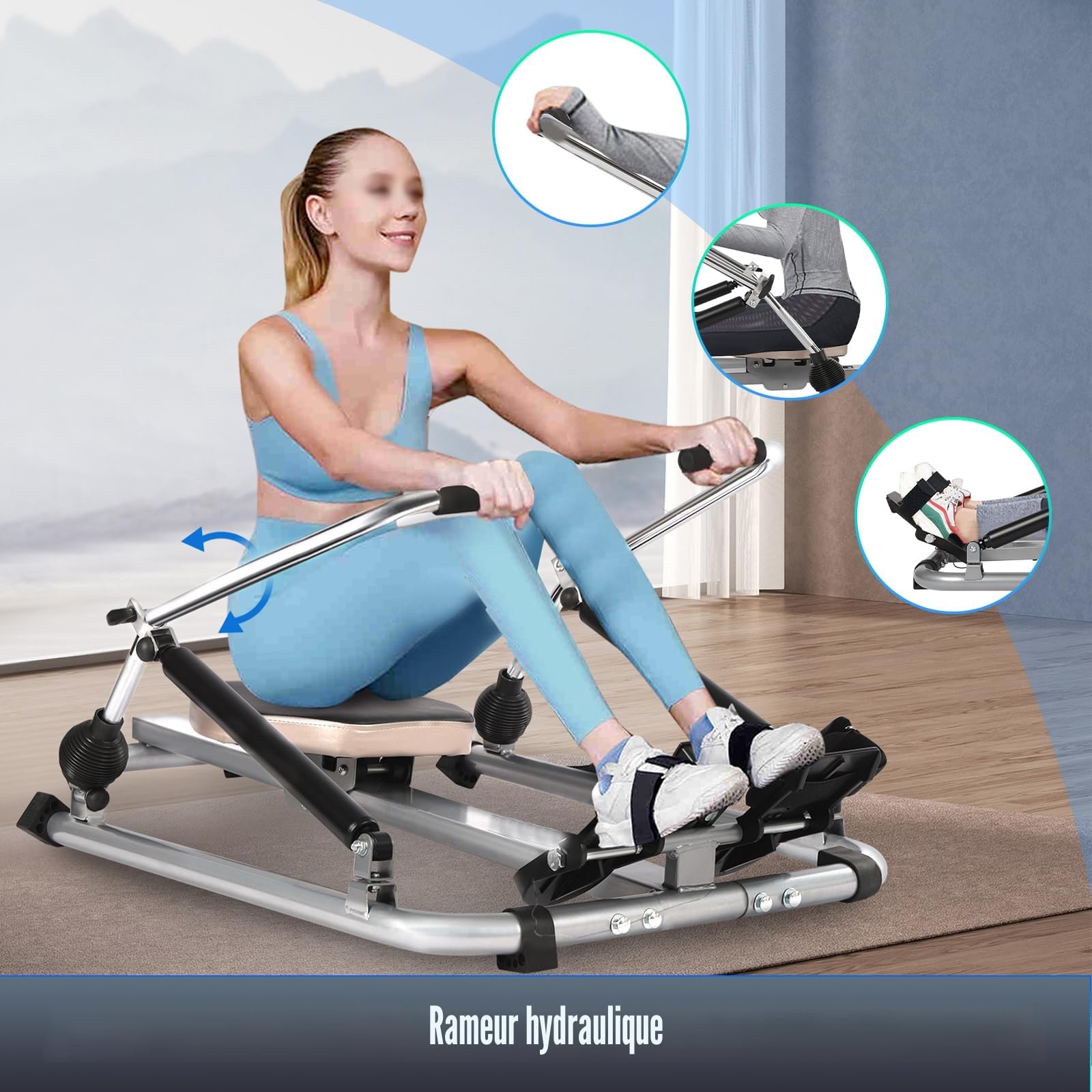 Rameur Hydraulique Pliable Avec Siège Confort, écran LCD, Rail Long Et Résistance Réglable (15-55 Kg) – Cardio Et Musculation à Domicile