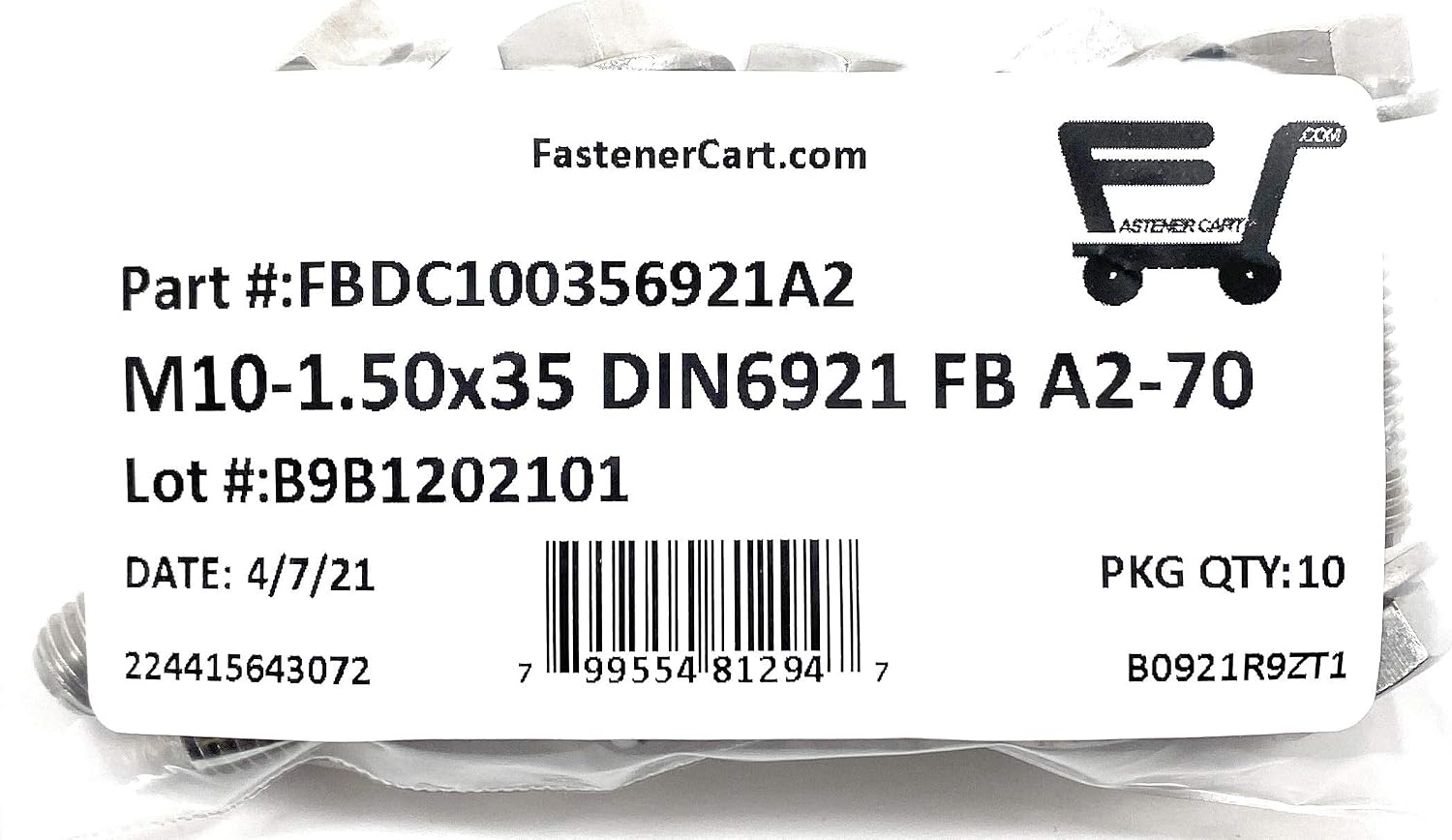 M10-1.50 x 35 Stainless Steel Flange Bolt DIN 6921 A2 Stainless Steel (10 Pieces) M10x35