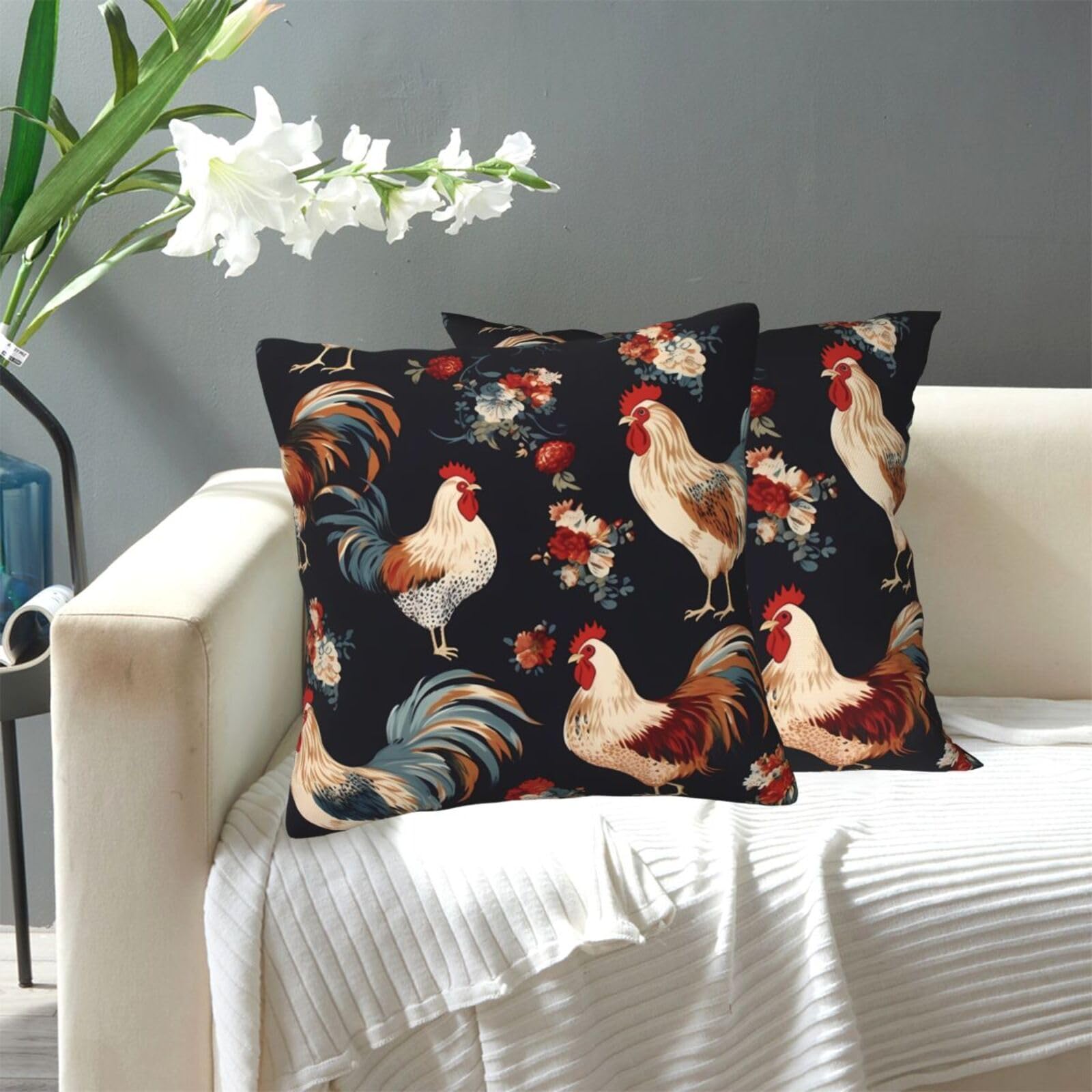 FekiLoot Decorative Throw Pillow Covers Modern Farmhouse Pillowcase Double Sided Cozy Cushion Cover for Sofa Couch Bed 20"X20" French Roosters