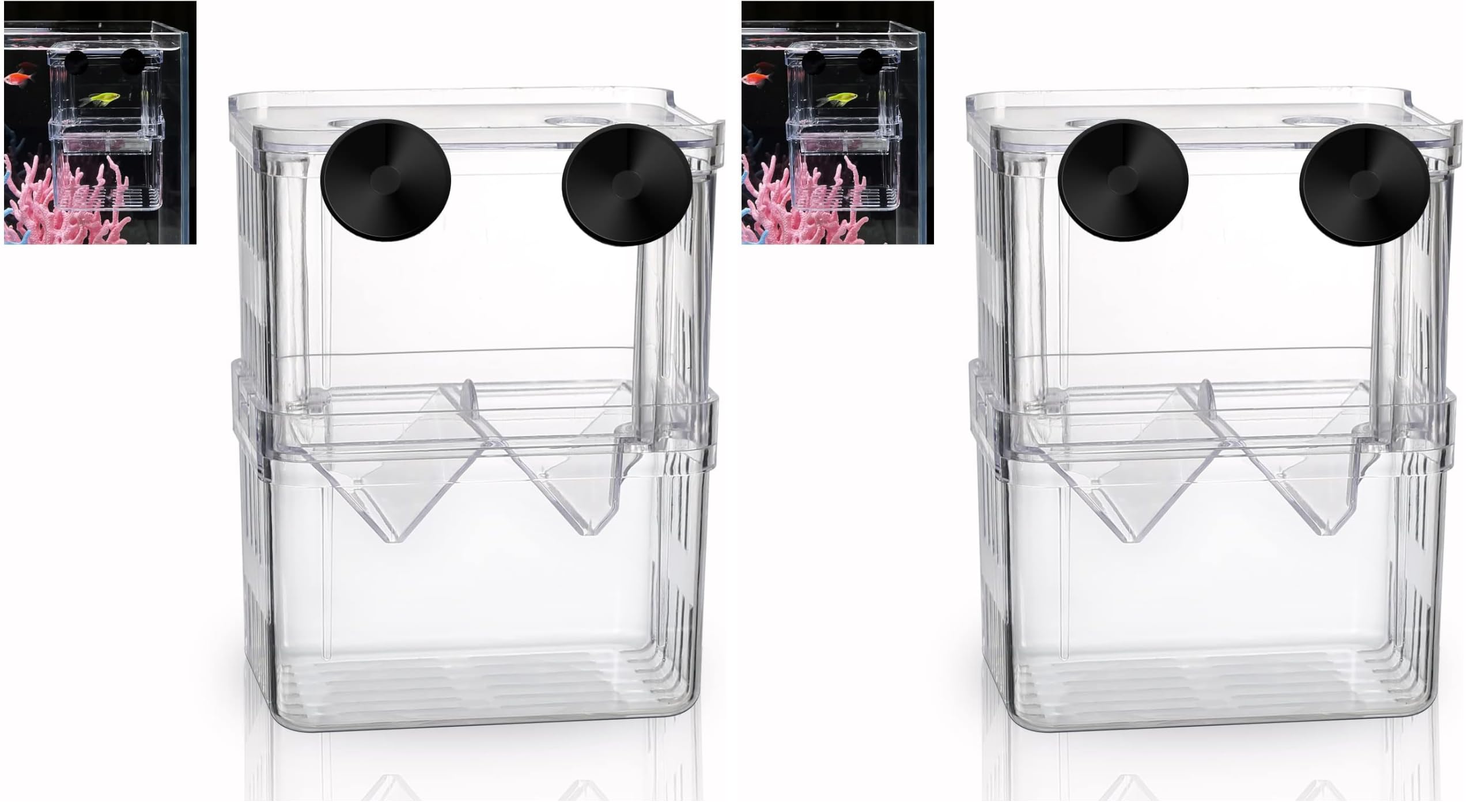 Boxtech Aquarium Fish Tank Hatchery Incubator Breeding Box, Acrylic White Breeder Isolation Divider Hatching Boxes Accessory Small Baby Fishes Shrimp Clownfish Guppy (Pack of 2)