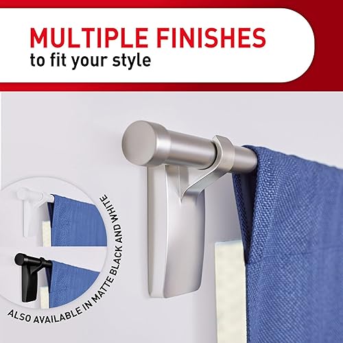Miniatura 3 de Command Ganchos para barra de cortina de níquel satinado de 10 libras, 2 ganchos y 4 tiras, sin perforación, decoraciones navideñas, usar con