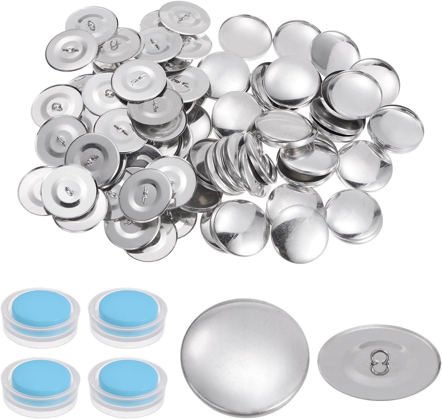 HARFINGTON 200 Sets Self Cover Button Kit 60L 1.5" 38mm with Wire Backs Aluminum Buttons to Cover Fabric Button Maker Covered Buttons Kit with 4 Tools for DIY Cloth Home Decor Sewing