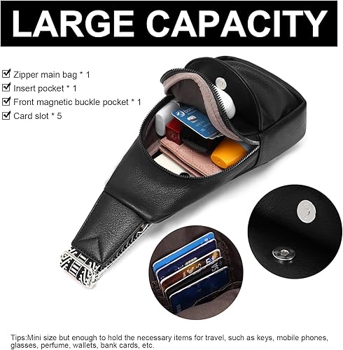 Miniatura 4 de CLUCI Riñonera pequeña para mujer, cangurera de cuero vegano para mujer, bolsa de pecho con correa de guitarra