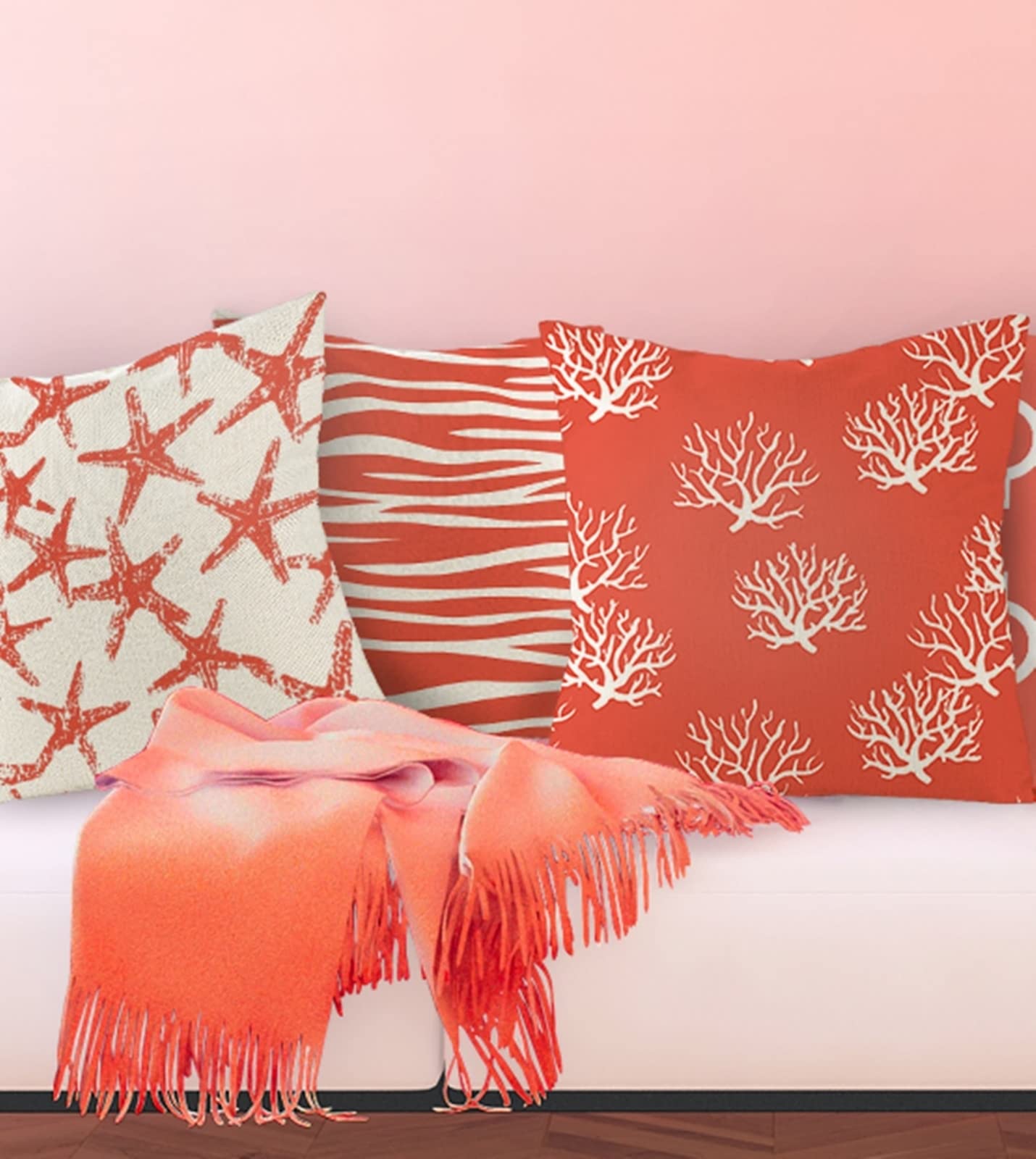6 fundas de cojín divertidas de 45 x 45 cm, fundas de cojín rectangulares de lino con caracola de coral rojo, hoja de diente de león, para sala de estar, sofá o dormitorio