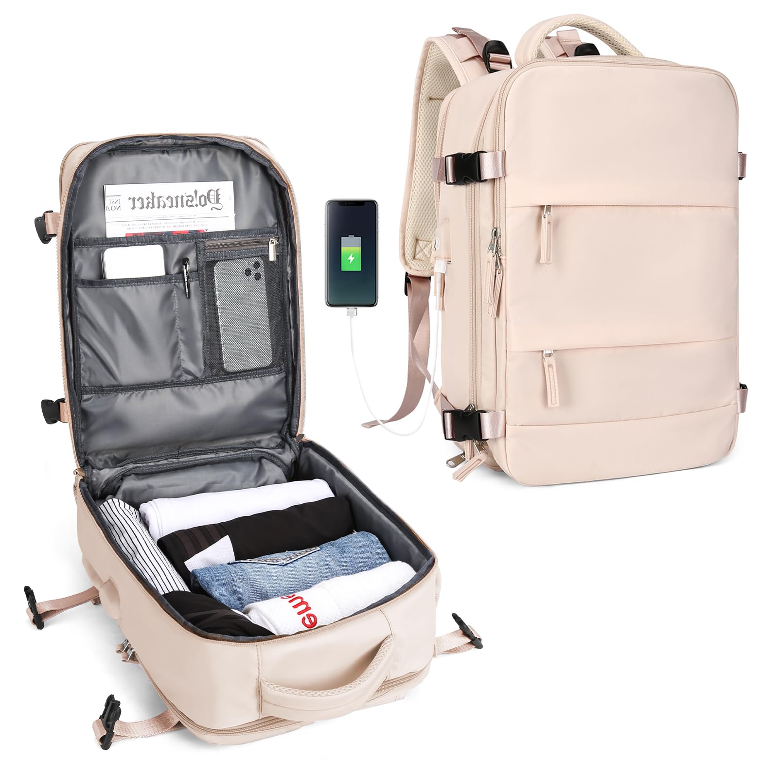 SZLX Zaino da viaggio grande da donna da viaggio zaino da escursionismo sportivo da esterno impermeabile zaino da scuola casual laptop da 14 pollici con porta di ricarica USB scomparto per scarpe