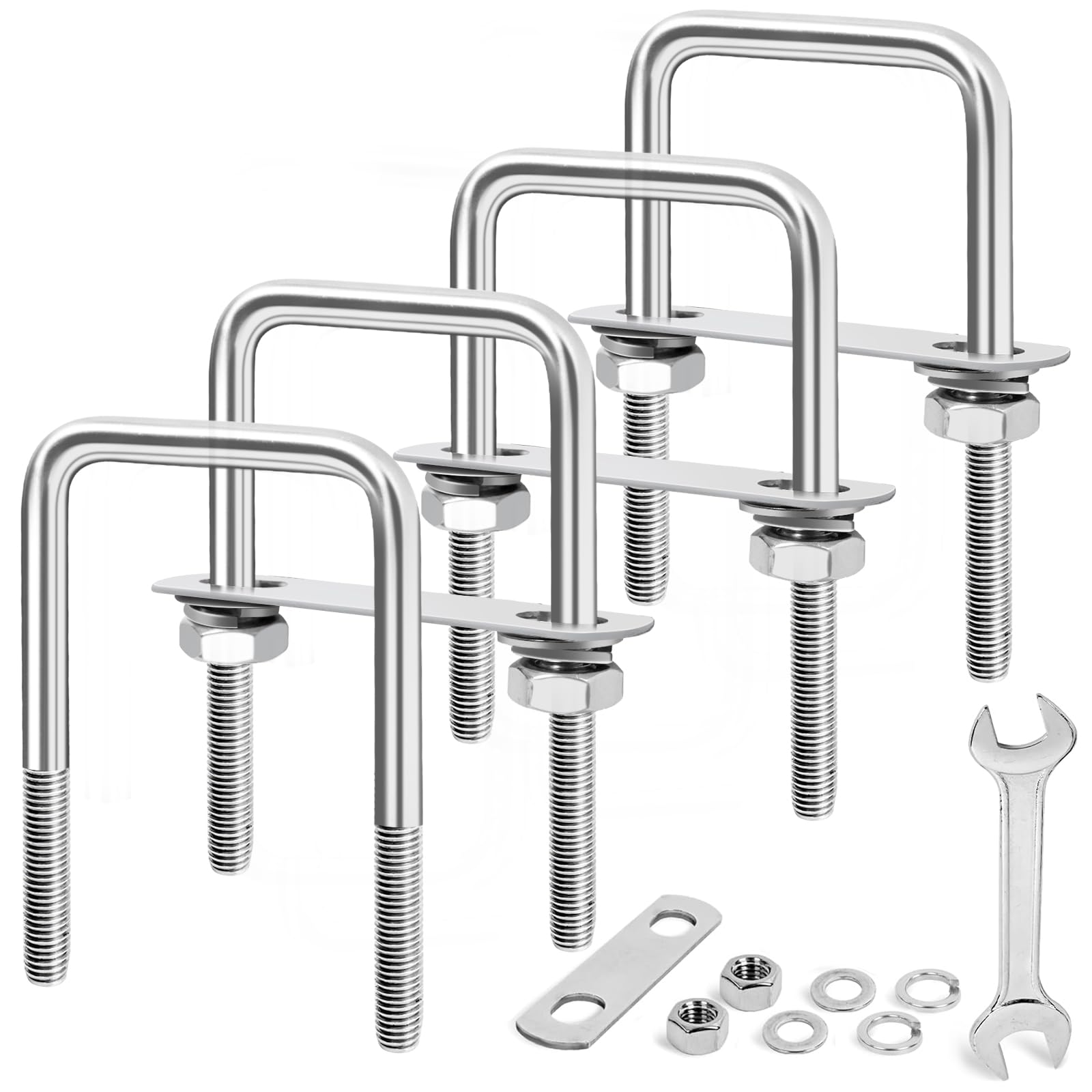 XIANGZI M10 Square U-Bolts 4 Sets 304 Stainless Steel Axle U Bolts Fits 3 Inch Wide Trailer Leaf Springs Include Wrench (M10x3-1/16 Wx 4-1/2"L)