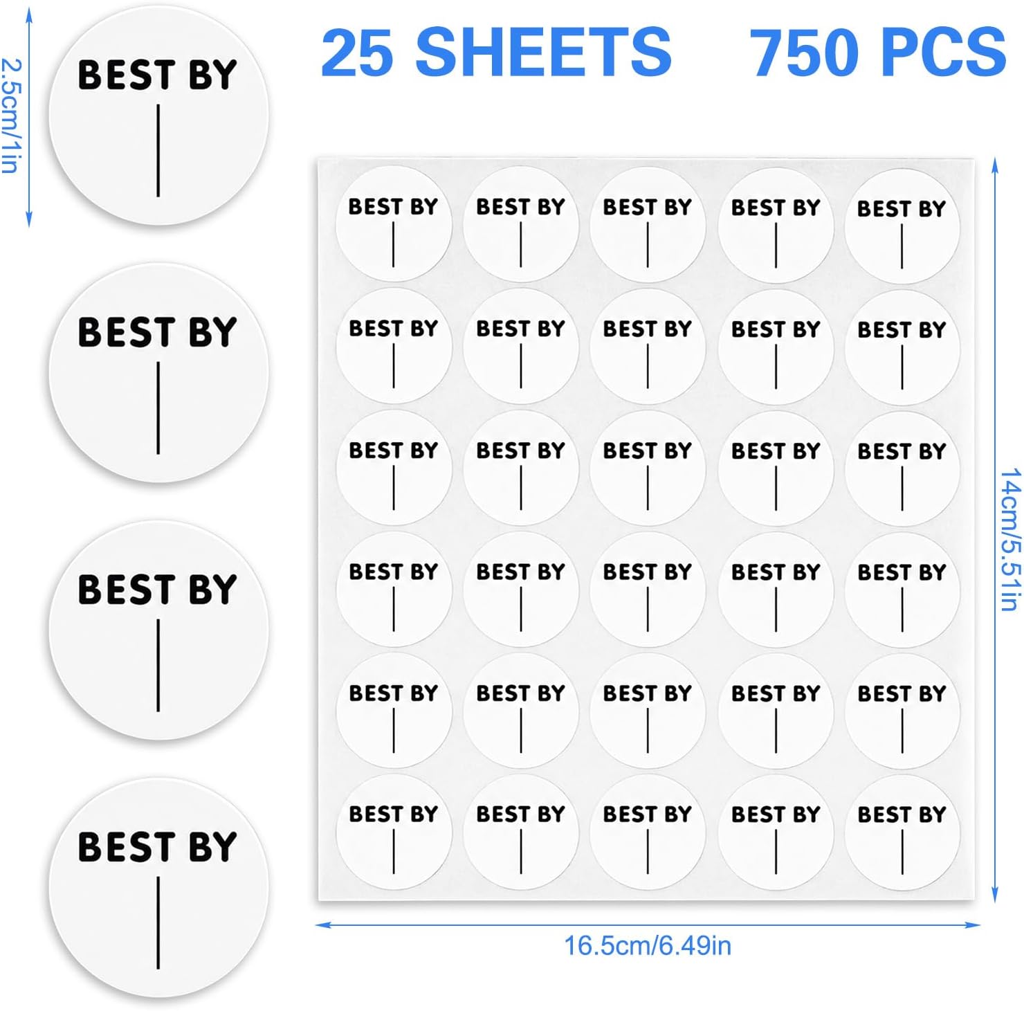 750Pcs Expiration Date Stickers, 1 Inch Best by Labels