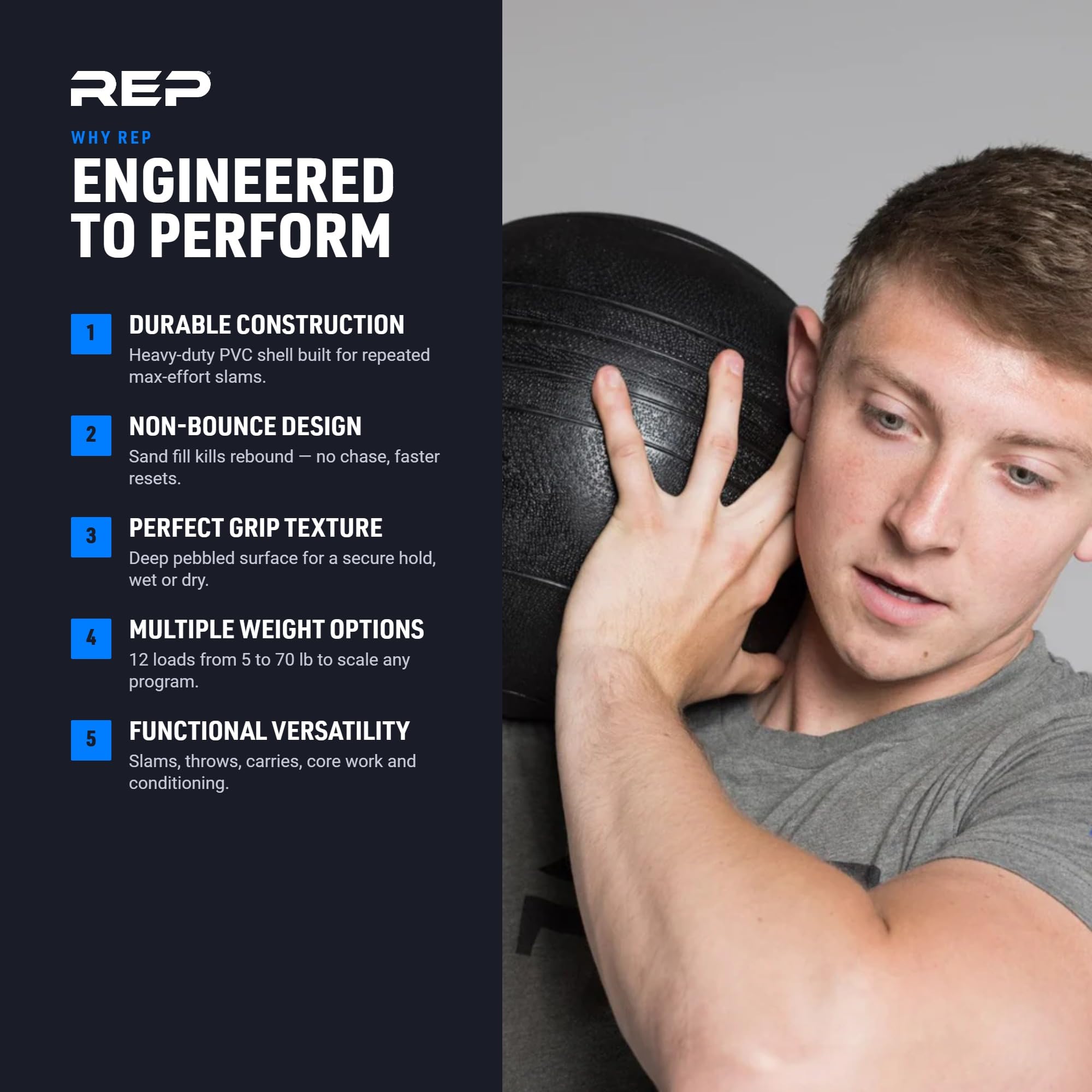 REP Fitness V2 Slam Balls for Strength and Conditioning, Slam Ball Exercises, and Cardio Workouts (5, 10, 15, 20, 25, 30, 35, 40, 45, 50, 60, 70, & 100 lbs)
