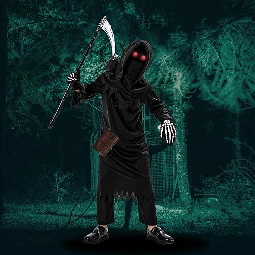 Miniatura 3 de Onory Disfraces de Halloween para niños, disfraz de la parca para niños, conjunto de fantasmas aterradores, cosplay, recuerdos de fiesta de Halloween