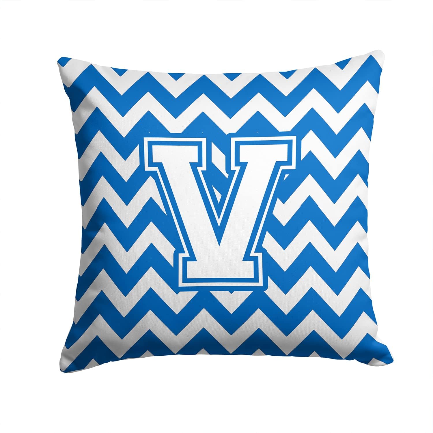 Caroline's Treasures CJ1045-VPW1414 Letter V Chevron Blue and White Fabric Decorative Pillow Machine Washable, Indoor Outdoor Decorative Pillow for Couch, Bed or Patio, 14Hx14W