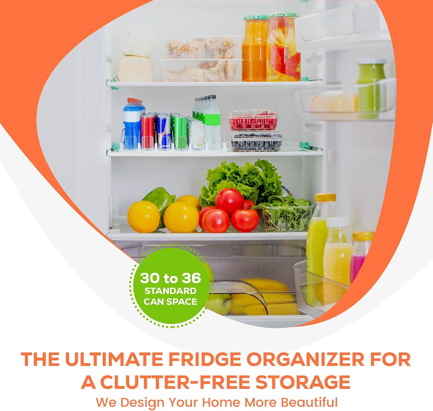 Upgraded Premium Drink Organizer for Fridge. Ultra Space Saving Soda Can Organizer with Larger Stopper Height and Automatic Pusher with Locking Feature. Holds 30 Cans (6 Rows, White)