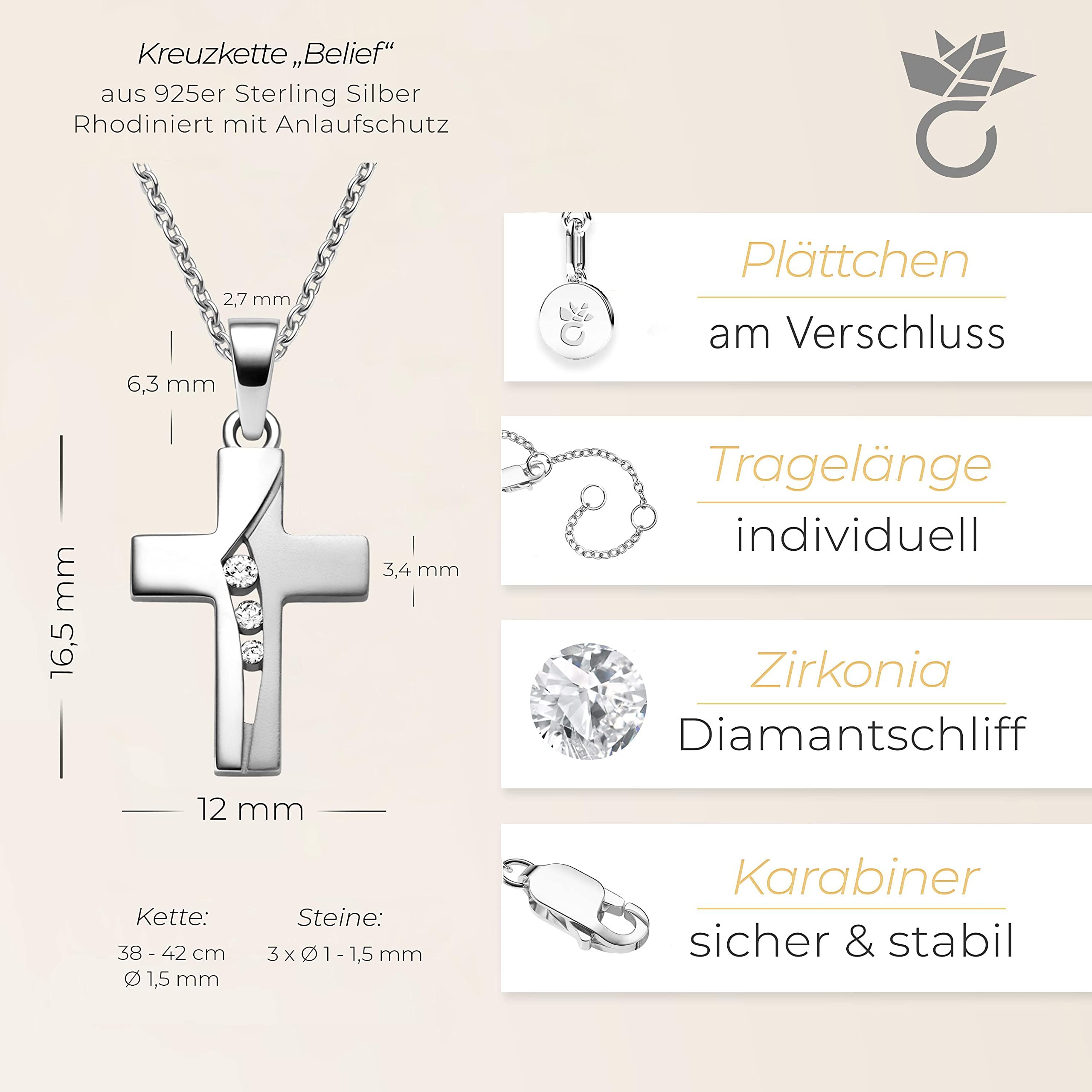 Kreuz Kette Mädchen Kommunion Silber 925 | Geschenke zur Taufe Erstkommunion Konfirmation Firmung Taufgeschenk | Kreuzkette Kinder Halskette Anhänger Taufkette Schmuck Geschenk mit Gravur