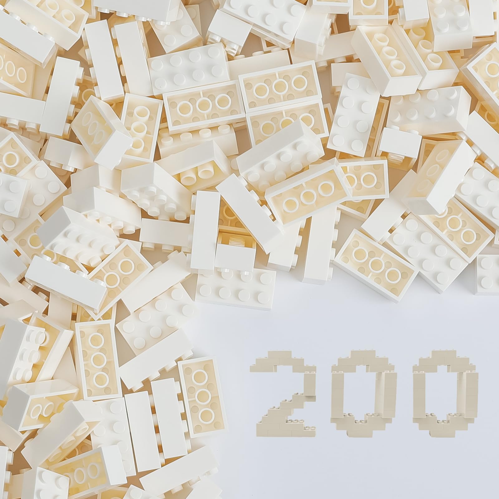 HUIZDQ 200 Piece Classic Small Building Bricks, 2x4 Bulk Bricks STEM Creative Building Toys, White(Small Bricks, 1.25x0.62x0.47 in)