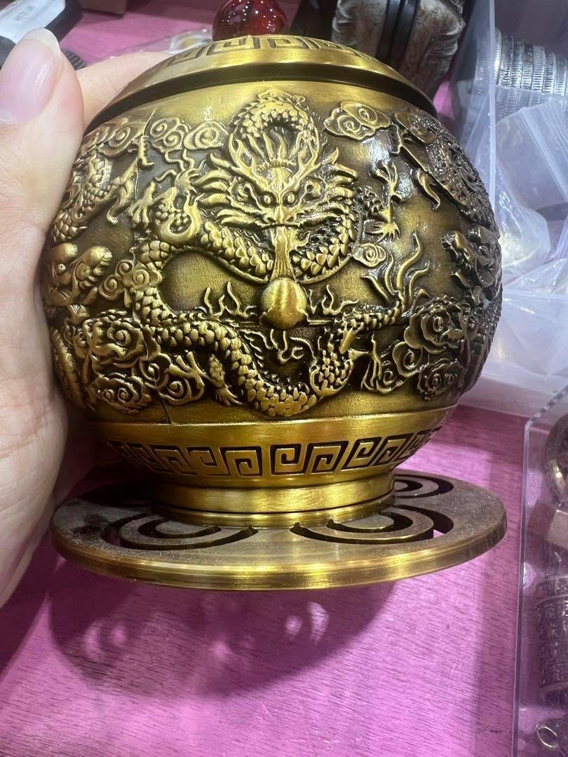 金色ドラゴン模様線香立てとし 明成化 赤と黄のドラゴン模様香炉 とし