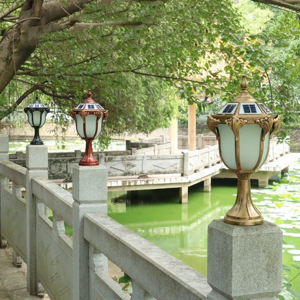 Lampa solarna LED na słupie, lampa słupkowa do ogrodu willi, zewnętrzna dekoracyjna oprawa, wodoodporna lampa stigma do wejścia na podwórko, do głowicy ściennej, latarnia(Black)