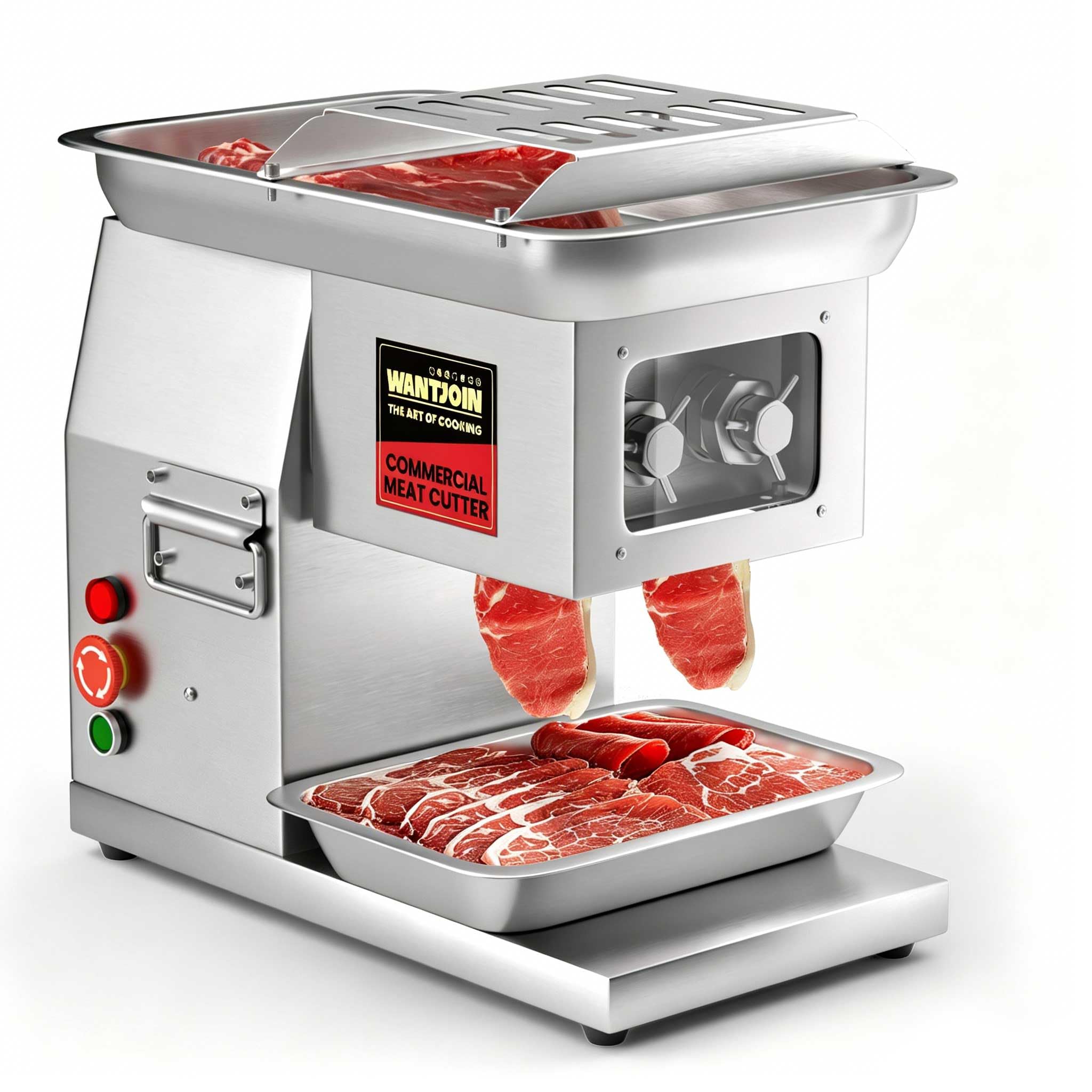 Photo 1 of WantJoin Commercial Meat Cutter Machine - Electric Meat Cutting Machine, Meat Shredding Machine 3mm Blade Commercial Meat Slicer Stainless Steel for Kitchen Restaurant 1100LB/H 800W
