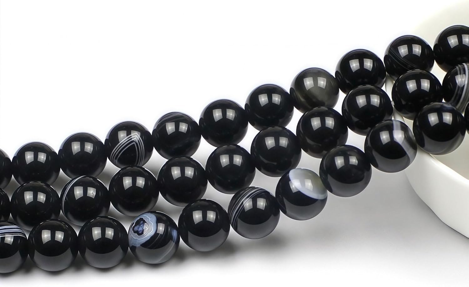 MJDCB Natural Black Striped Agate Round Loose Beads for Jewelry Making DIY Bracelet Necklace (8mm) - Image 3