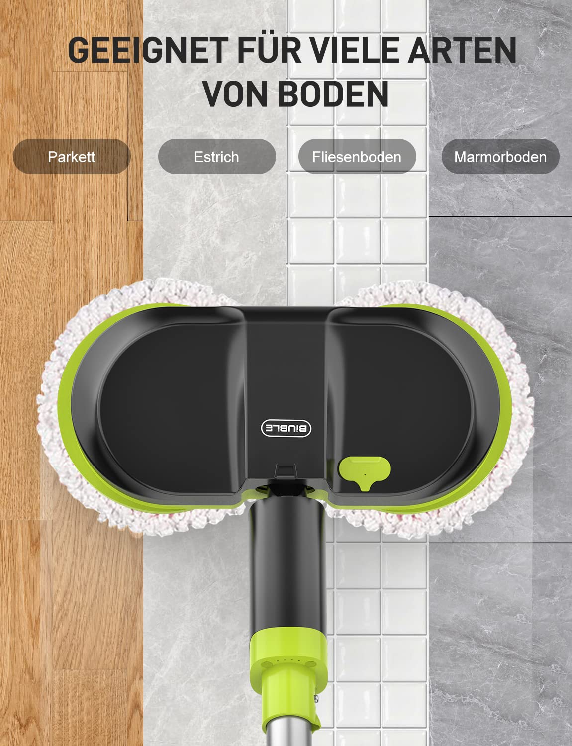 Elektrischer Mopp Bodenwischer Elektrisch Kabellos mit Sprühfunktion Akku Wischmopp Poliermaschine，300 ML Wassertank，LED Beleuchtung，Doppelte Rotation moppe zum Wischen und Polieren