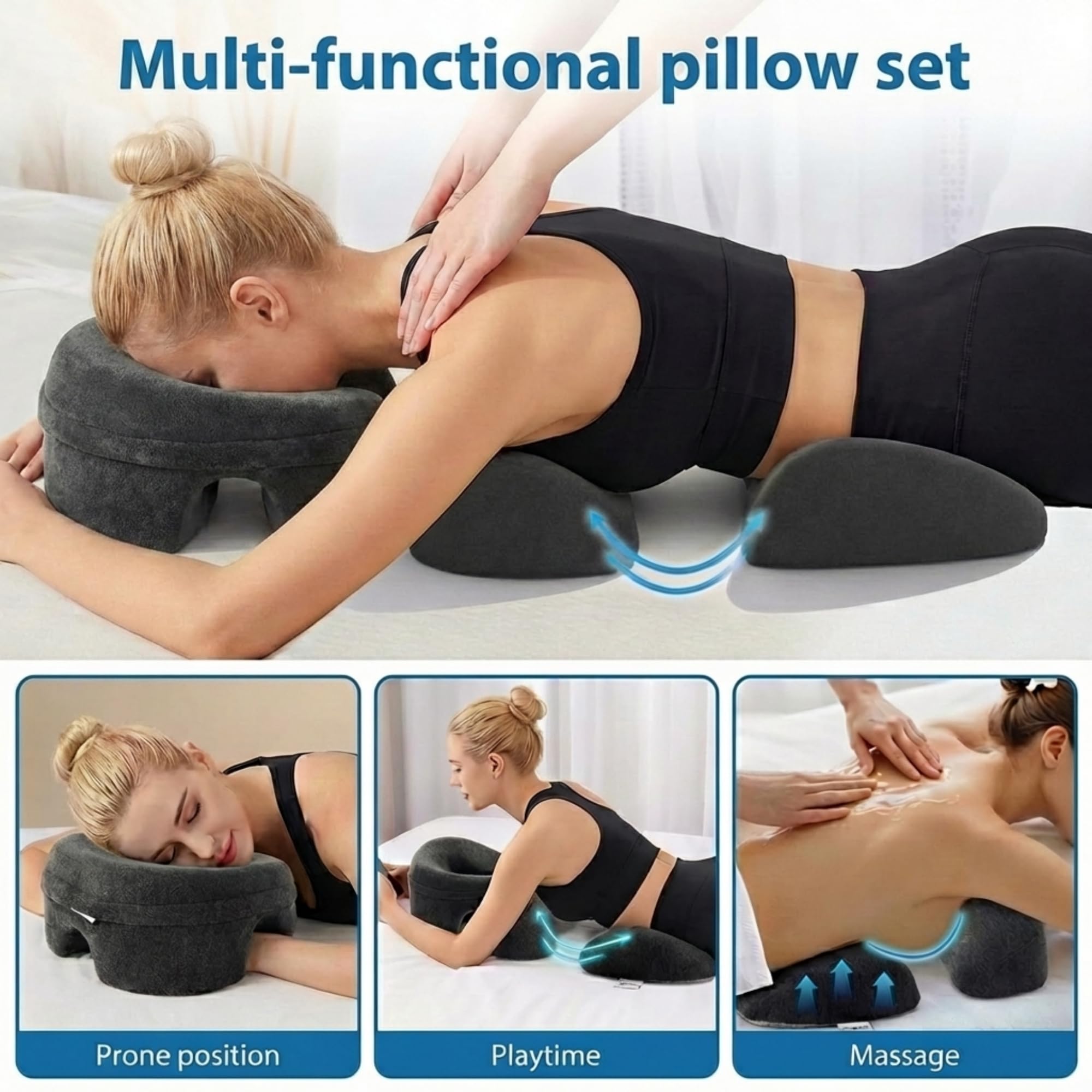 Massage Kopfstütze für Bett, Bruststützkissen, Massagekissen Kopf Loch, Massage-Gesichtswiegenkissen aus Memorys-Schaum, Gesichtskissen zum Schlafen, Gesichtskissen für Massageliege für Spa (A)