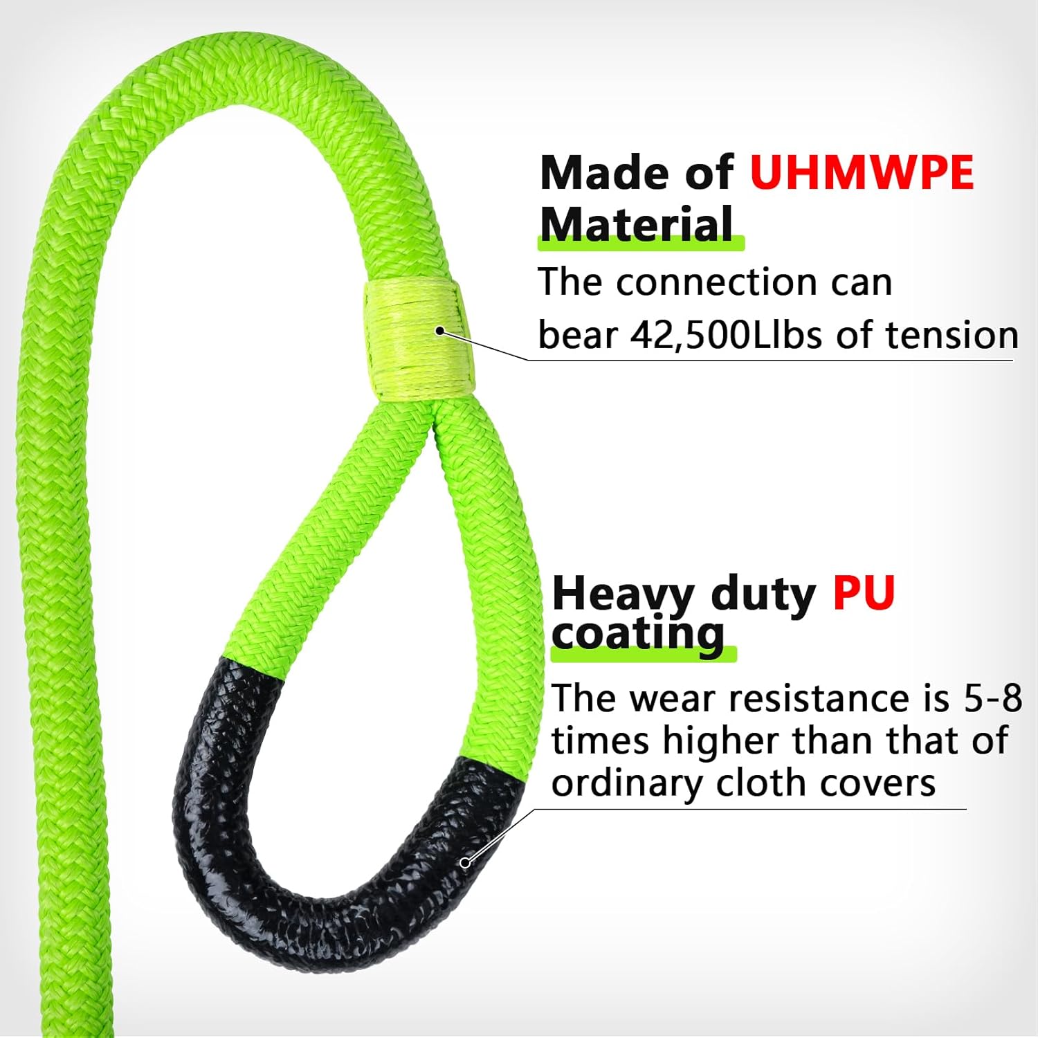 NTR 1-1/8" x 30' Kinetic Recovery Tow Rope (37,480lbs), with 2 UHMWPE Soft Shackles (40,980lbs), Heavy-Duty Offroad Snatch Strap, Vehicle Recovery kit for Jeep car Truck ATV UTV SUV - Image 7